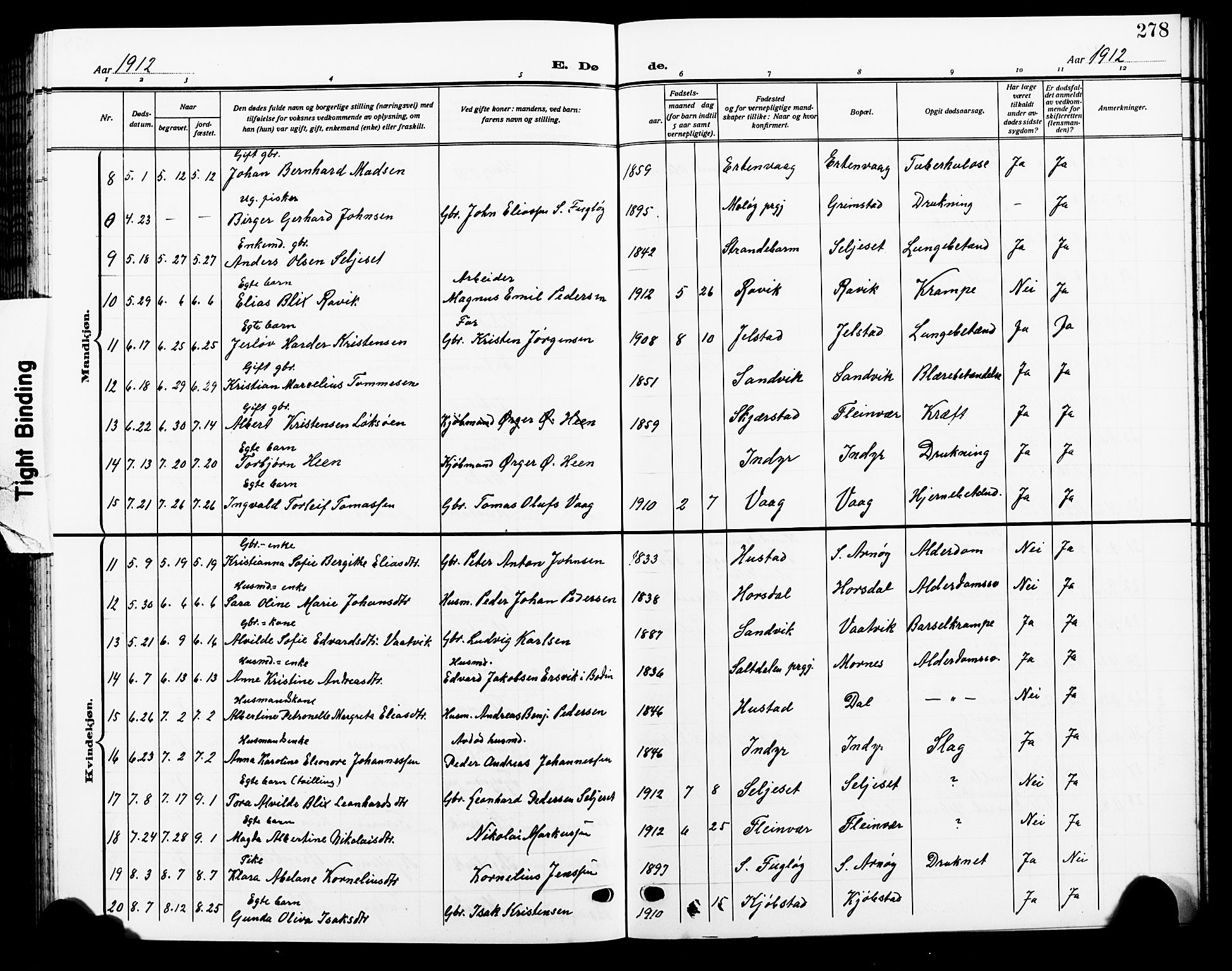 Ministerialprotokoller, klokkerbøker og fødselsregistre - Nordland, AV/SAT-A-1459/805/L0110: Parish register (copy) no. 805C06, 1909-1924, p. 278