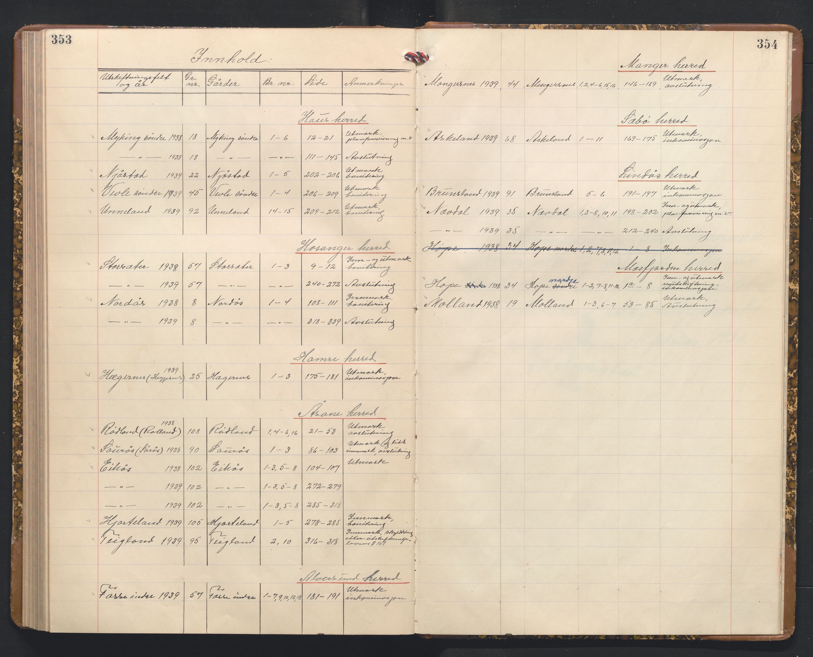 Hordaland jordskiftedøme - I Nordhordland jordskiftedistrikt, AV/SAB-A-6801/A/Aa/L0044: Forhandlingsprotokoll, 1938-1940, p. 353-354