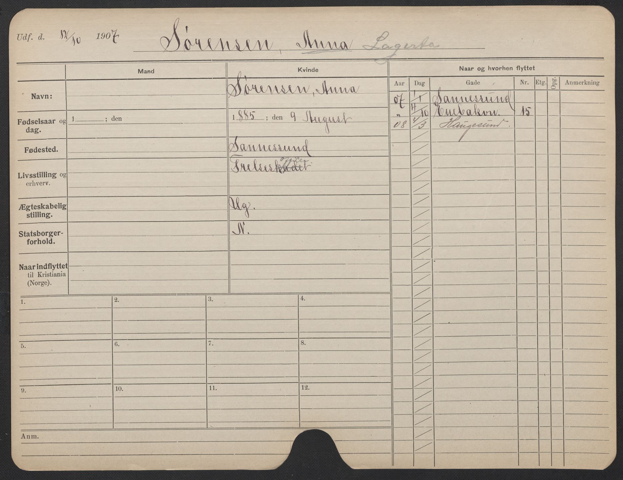 Oslo folkeregister, Registerkort, AV/SAO-A-11715/F/Fa/Fac/L0024: Kvinner, 1906-1914, p. 864a