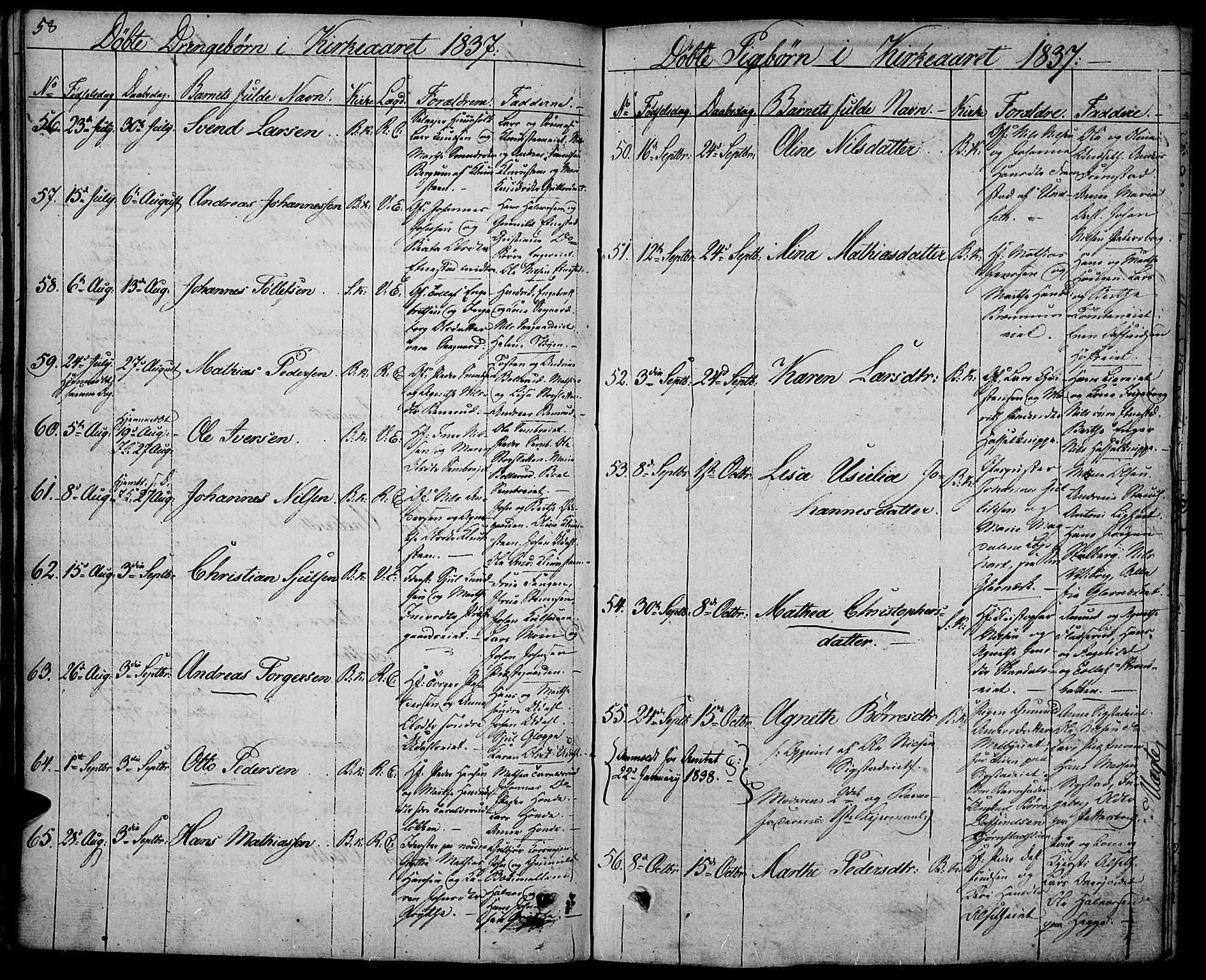Biri prestekontor, SAH/PREST-096/H/Ha/Haa/L0004: Parish register (official) no. 4, 1829-1842, p. 58