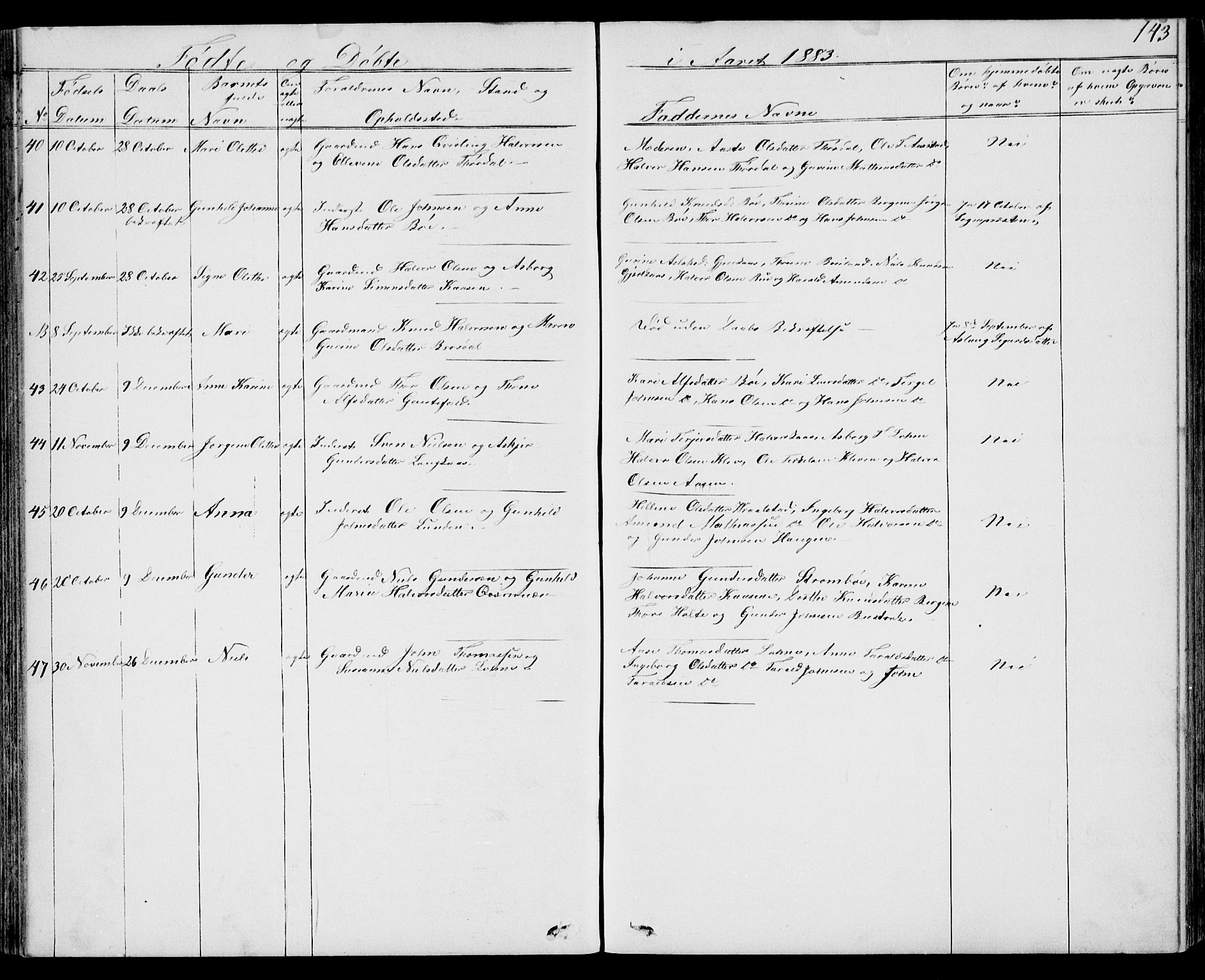 Drangedal kirkebøker, SAKO/A-258/G/Gb/L0001: Parish register (copy) no. II 1, 1856-1894, p. 143