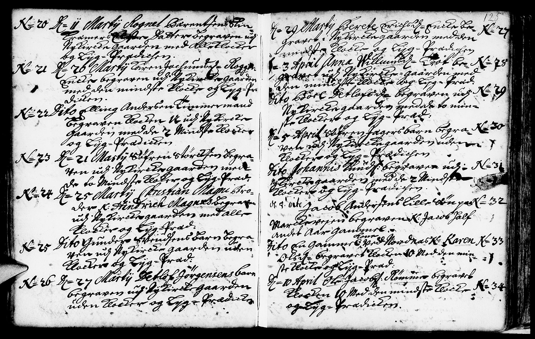 Nykirken Sokneprestembete, AV/SAB-A-77101/H/Haa/L0009: Parish register (official) no. A 9, 1689-1759, p. 125