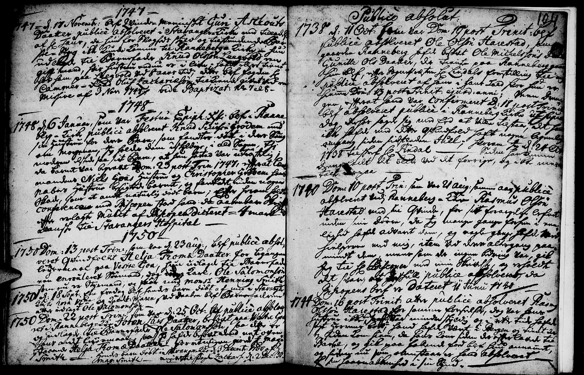 Domkirken sokneprestkontor, SAST/A-101812/001/30/30BA/L0003: Parish register (official) no. A 3 /2, 1738-1760, p. 104