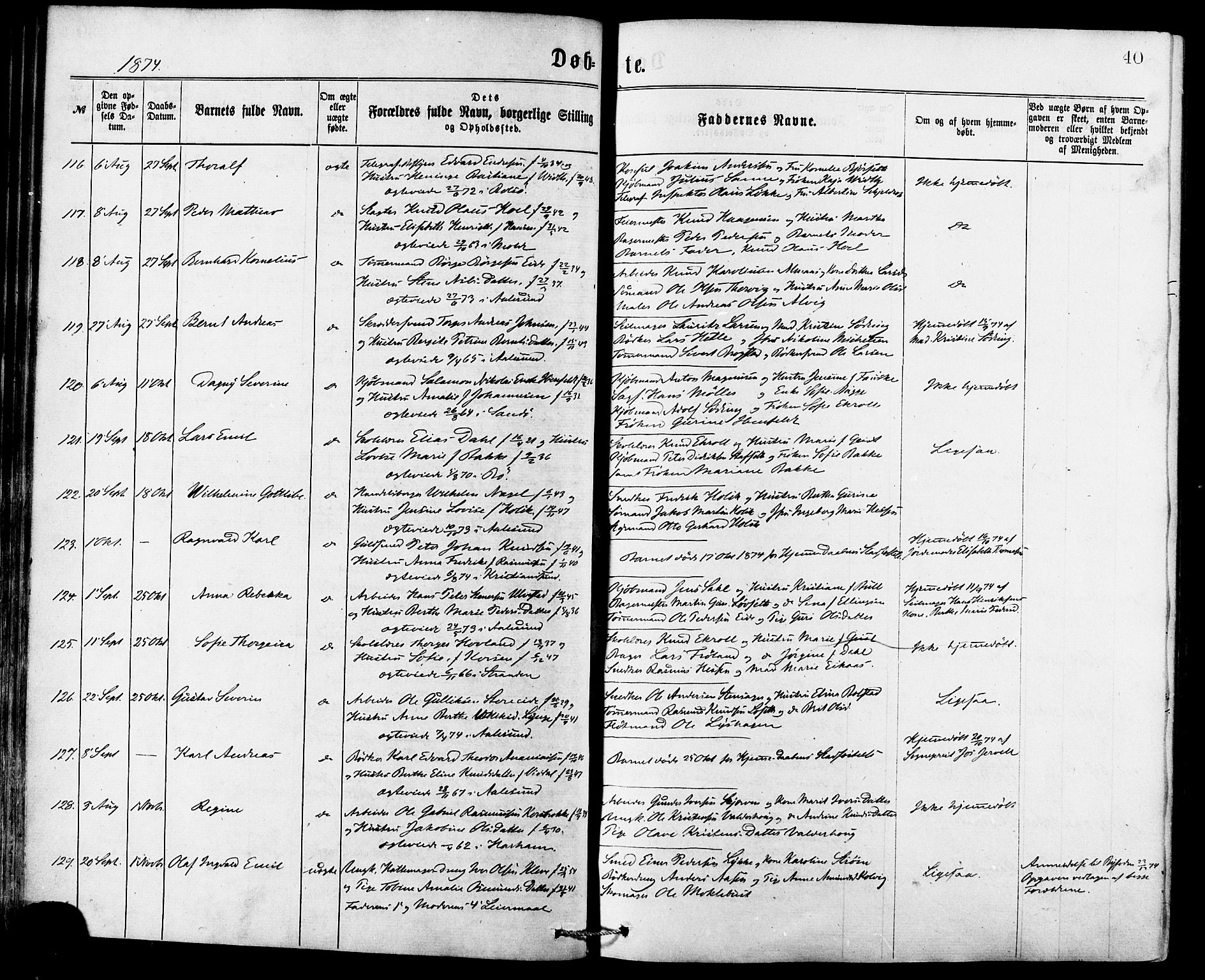 Ministerialprotokoller, klokkerbøker og fødselsregistre - Møre og Romsdal, SAT/A-1454/529/L0453: Parish register (official) no. 529A03, 1872-1877, p. 40