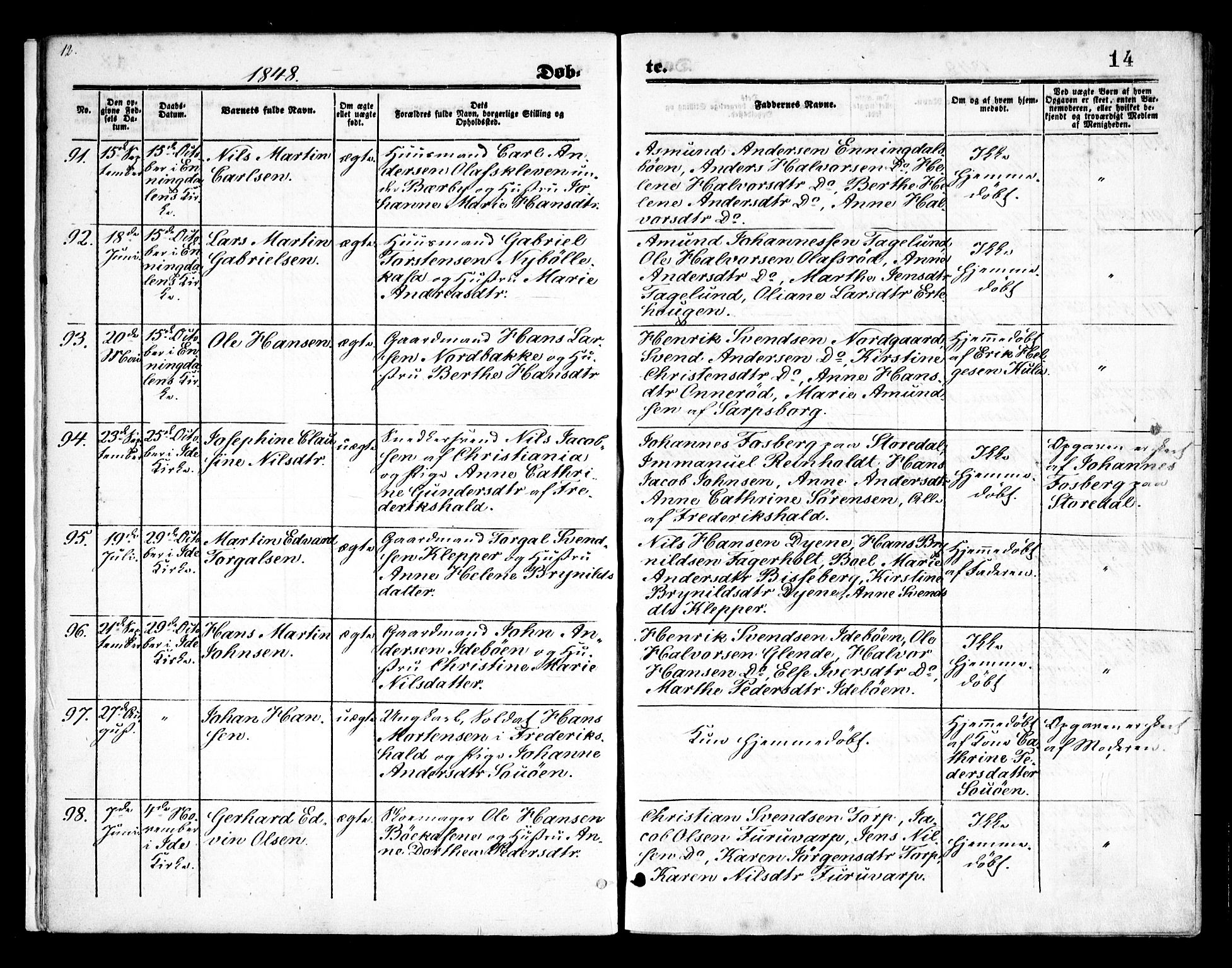 Idd prestekontor Kirkebøker, SAO/A-10911/F/Fc/L0004a: Parish register (official) no. III 4A, 1848-1860, p. 14