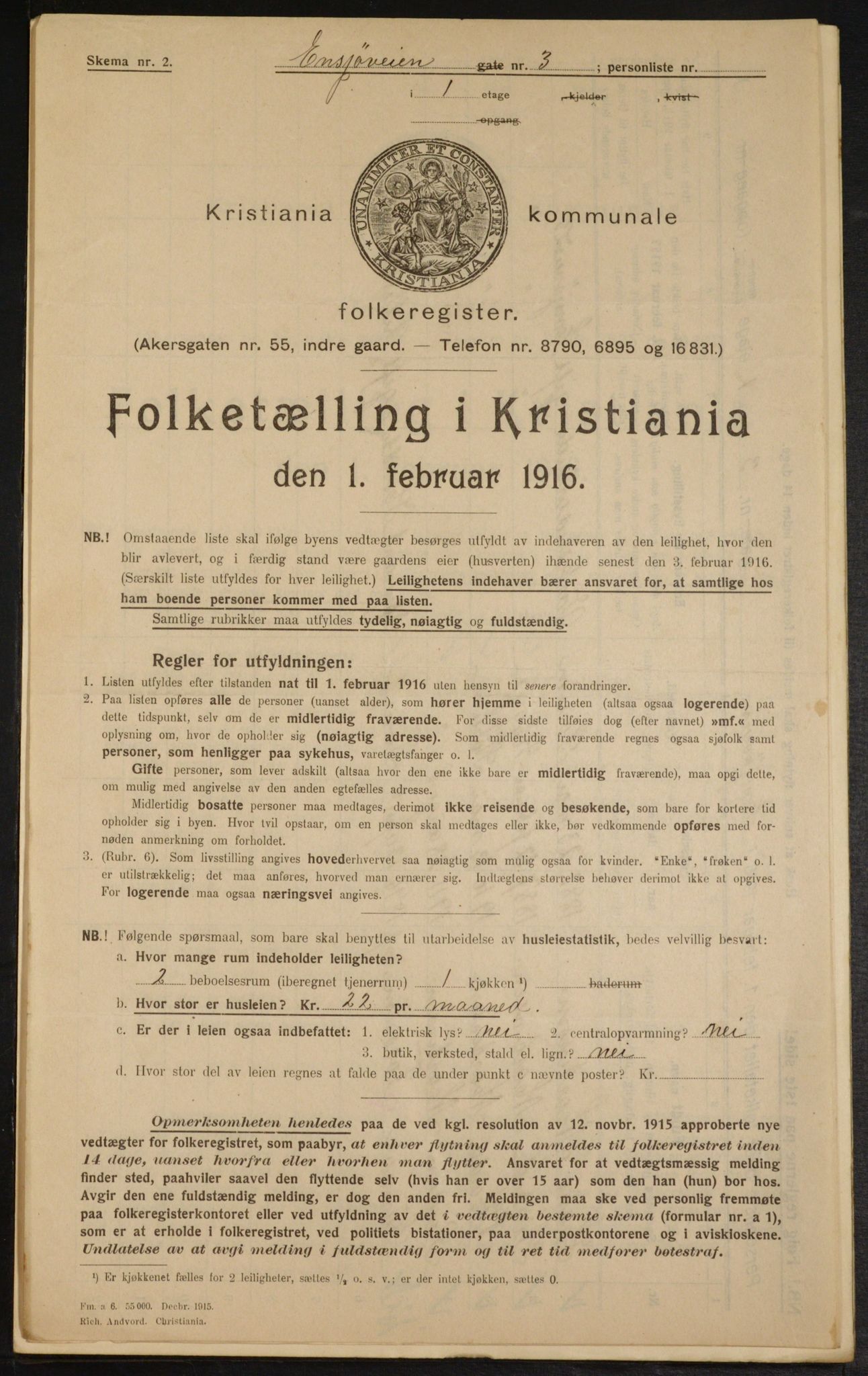 OBA, Municipal Census 1916 for Kristiania, 1916, p. 22322