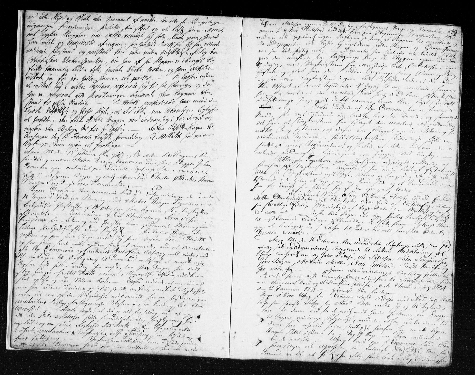 Arendal byfogd, SAK/1222-0001/F/Fa/L0016B: Justisprotokoll for Arendal og Risør, folio 232-472, 1785-1786, p. 238b-239a
