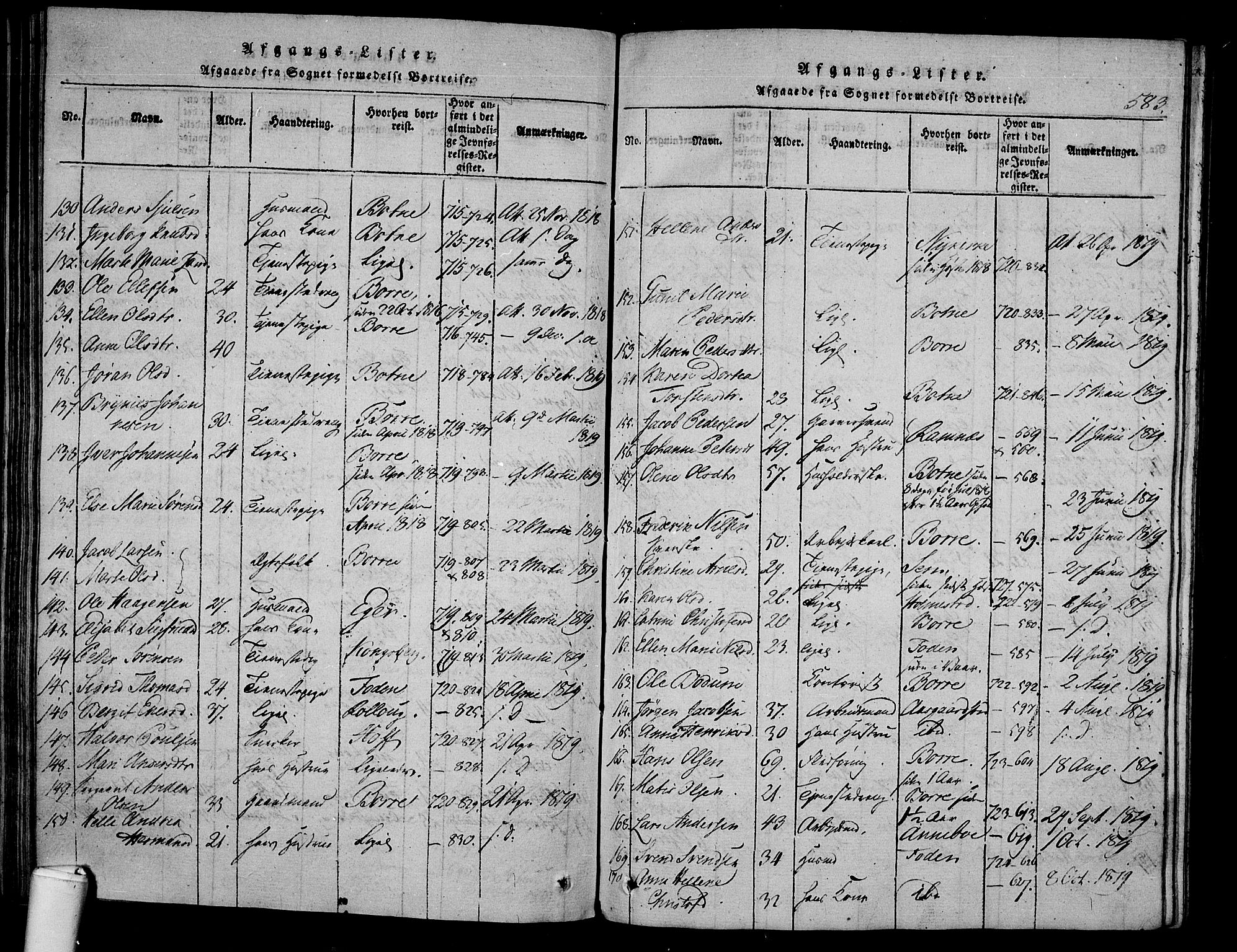 Våle kirkebøker, AV/SAKO-A-334/F/Fa/L0007: Parish register (official) no. I 7, 1814-1824, p. 582-583