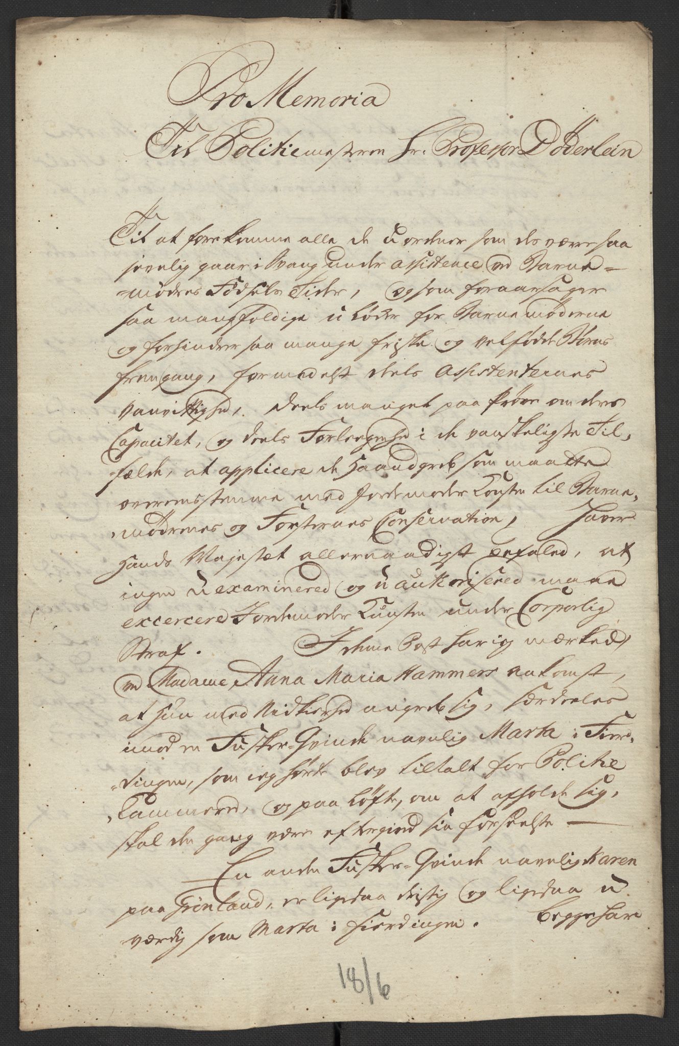 Oslo politidistrikt, AV/SAO-A-10085/D/Da/L0003: Innkomne brev, pro memoria m.v., 1781, p. 250