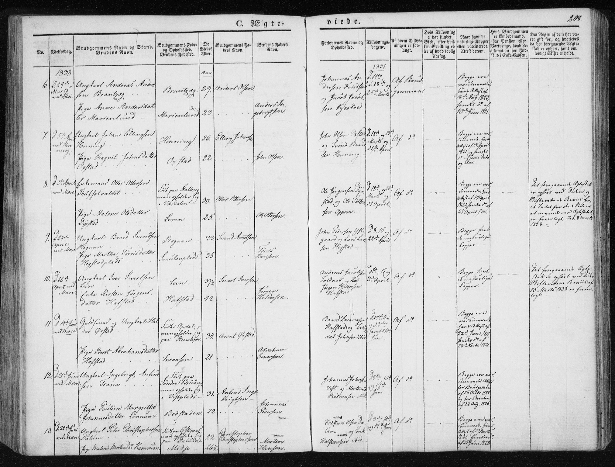 Ministerialprotokoller, klokkerbøker og fødselsregistre - Nord-Trøndelag, SAT/A-1458/735/L0339: Parish register (official) no. 735A06 /1, 1836-1848, p. 208