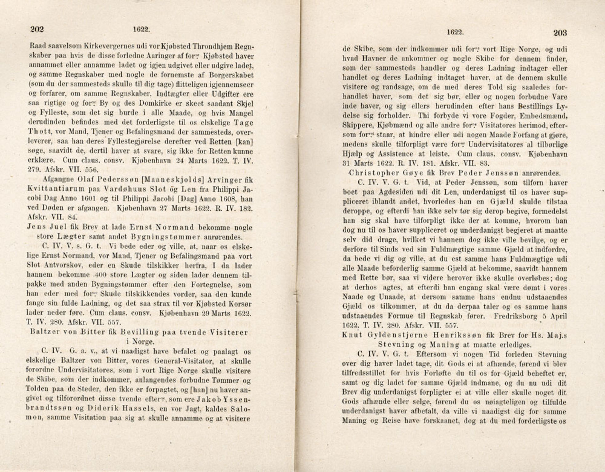 Publikasjoner utgitt av Det Norske Historiske Kildeskriftfond, PUBL/-/-/-: Norske Rigs-Registranter, bind 5, 1619-1627, p. 202-203