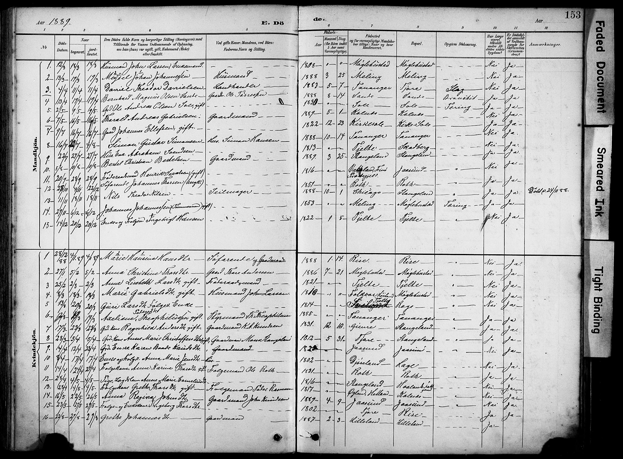 Håland sokneprestkontor, AV/SAST-A-101802/001/30BA/L0012: Parish register (official) no. A 11, 1889-1900, p. 153