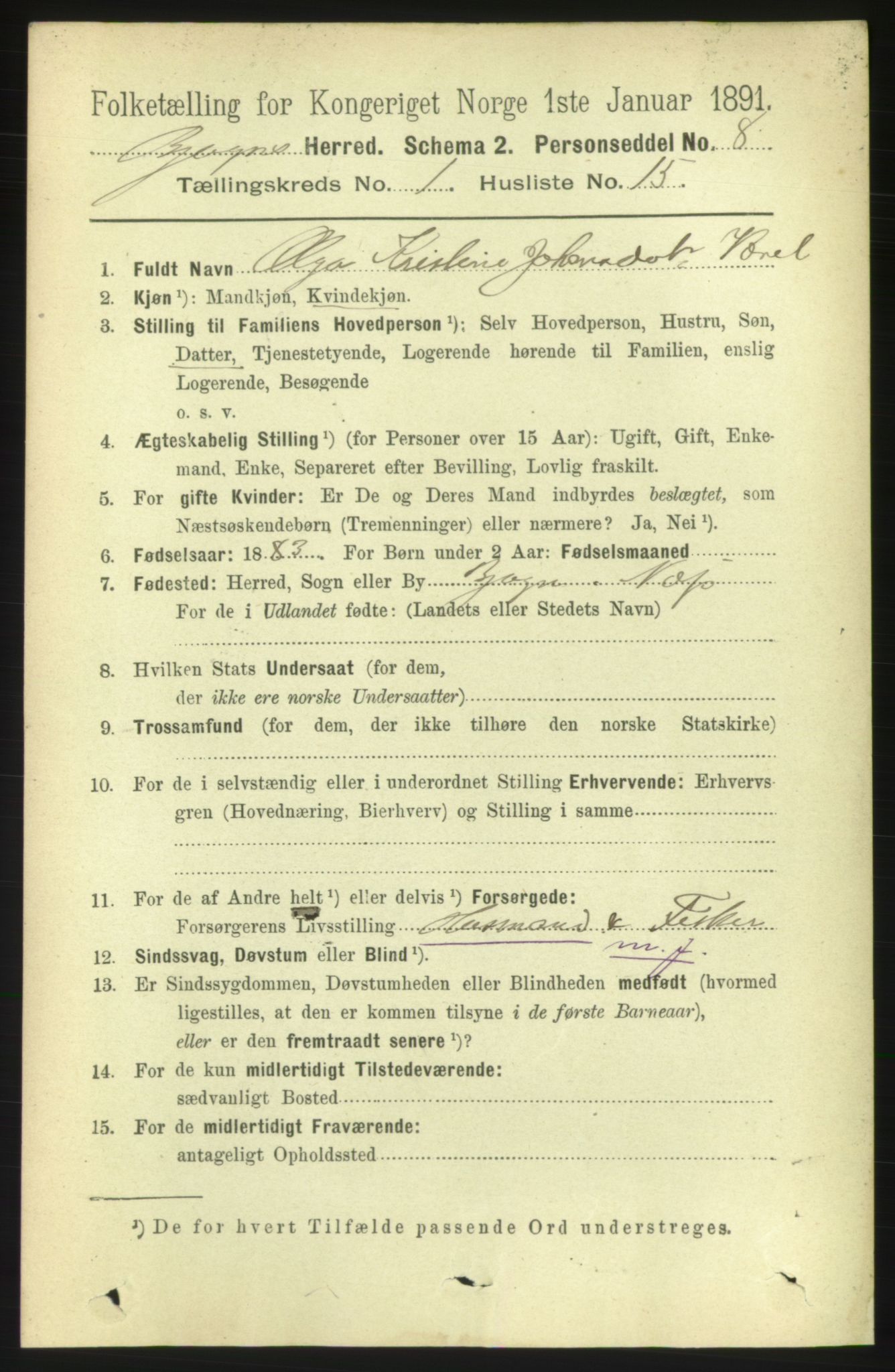 RA, 1891 census for 1627 Bjugn, 1891, p. 175