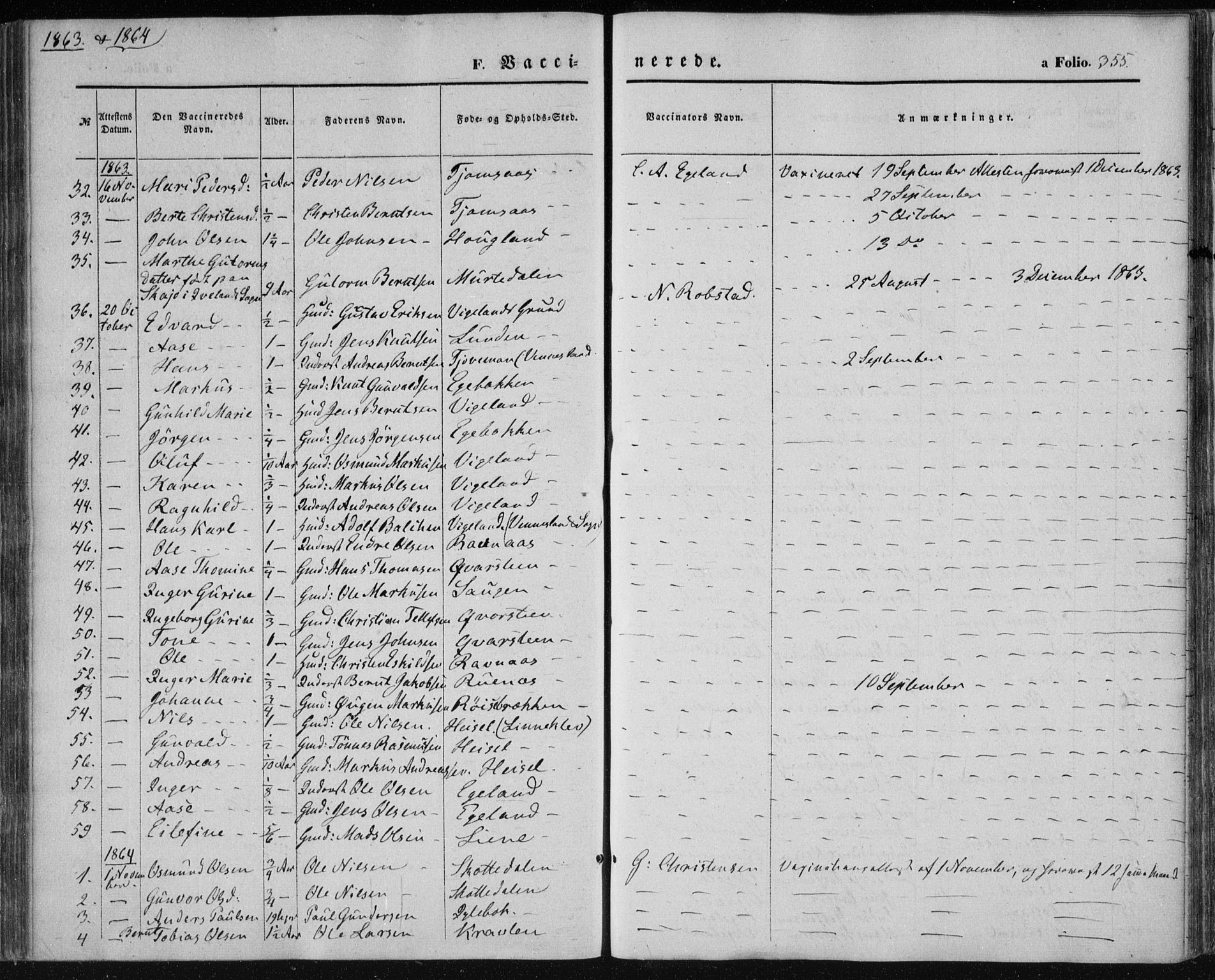 Vennesla sokneprestkontor, AV/SAK-1111-0045/Fa/Fac/L0007: Parish register (official) no. A 7, 1855-1873, p. 355