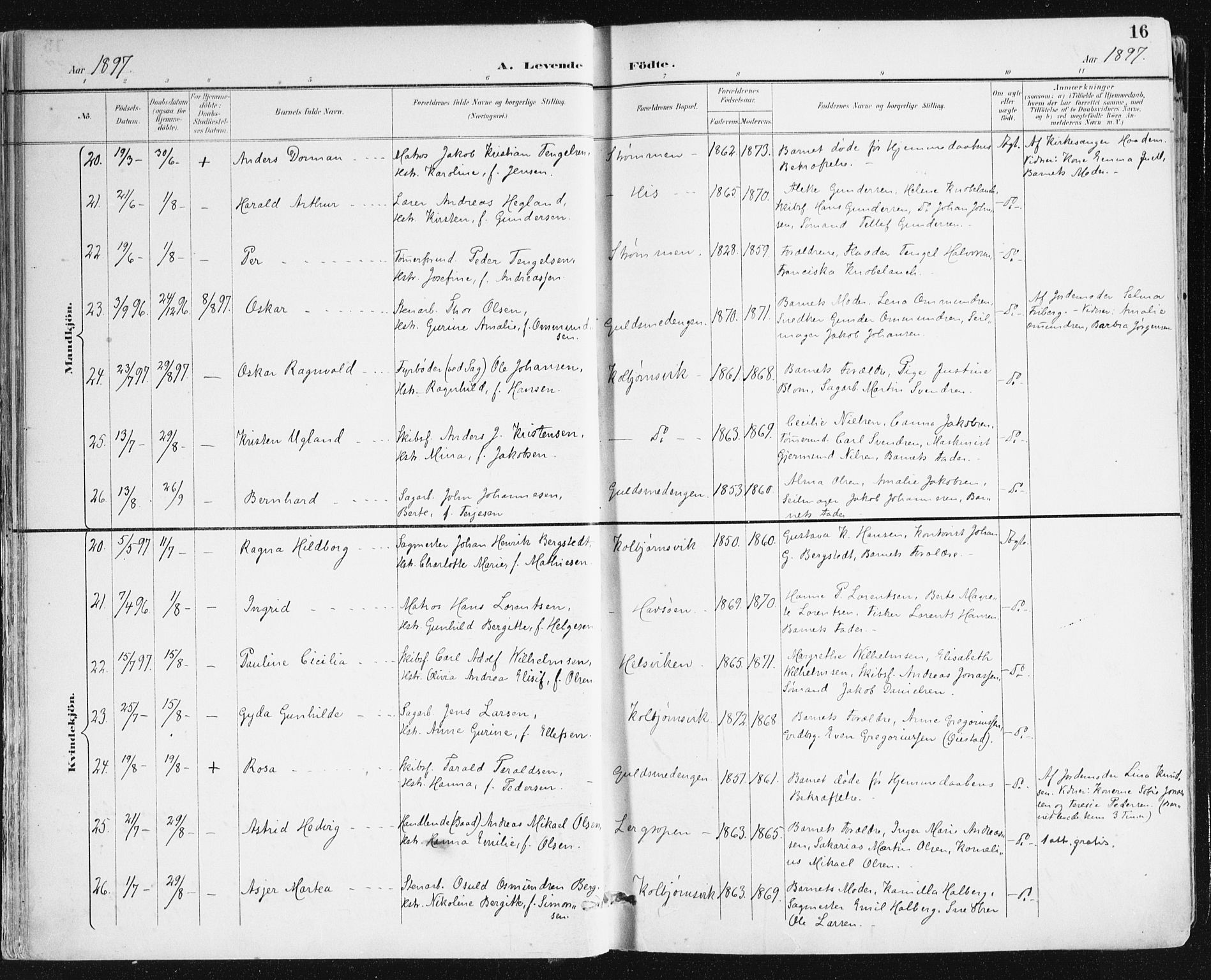 Hisøy sokneprestkontor, AV/SAK-1111-0020/F/Fa/L0004: Parish register (official) no. A 4, 1895-1917, p. 16