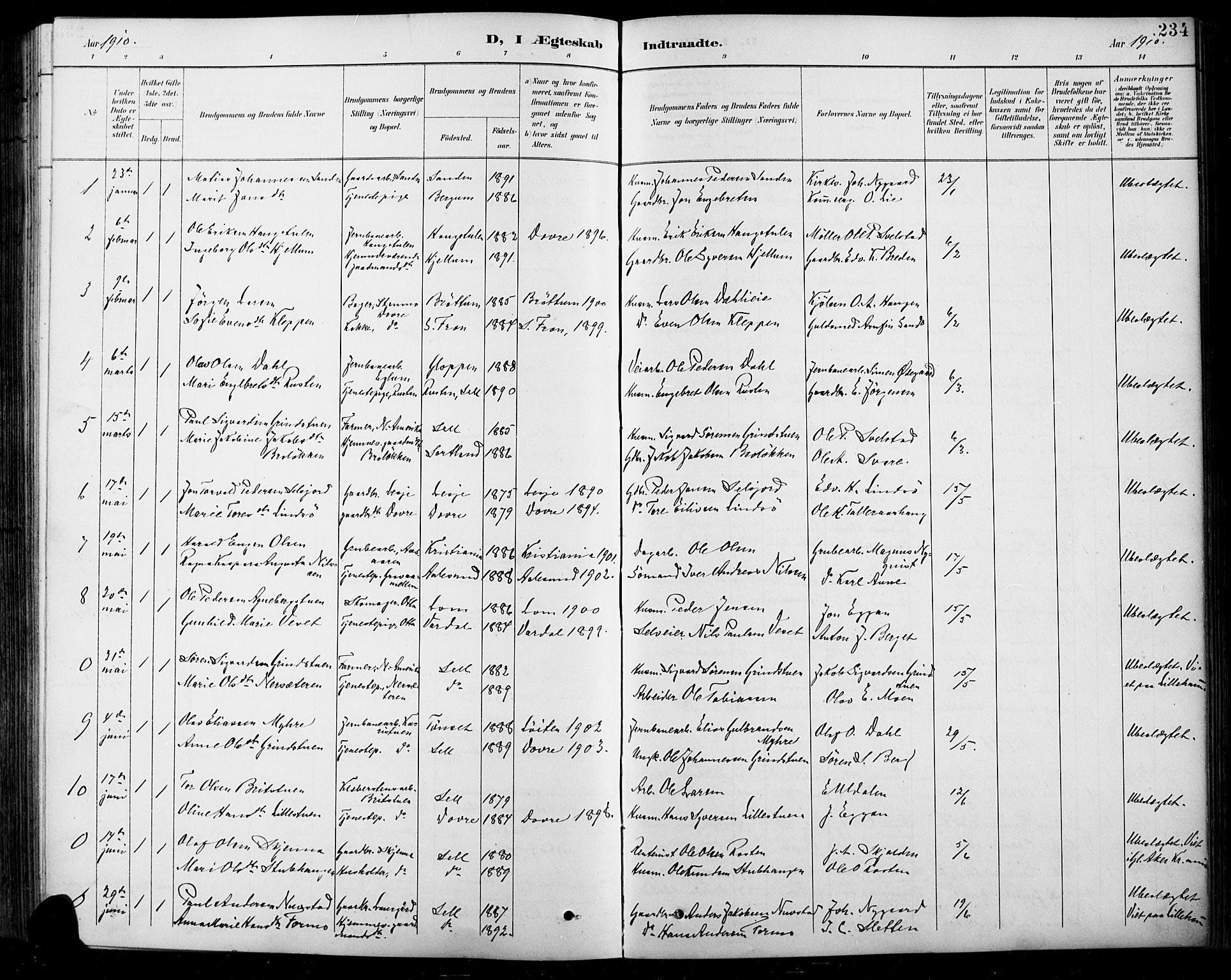 Sel prestekontor, SAH/PREST-074/H/Ha/Hab/L0001: Parish register (copy) no. 1, 1894-1923, p. 234