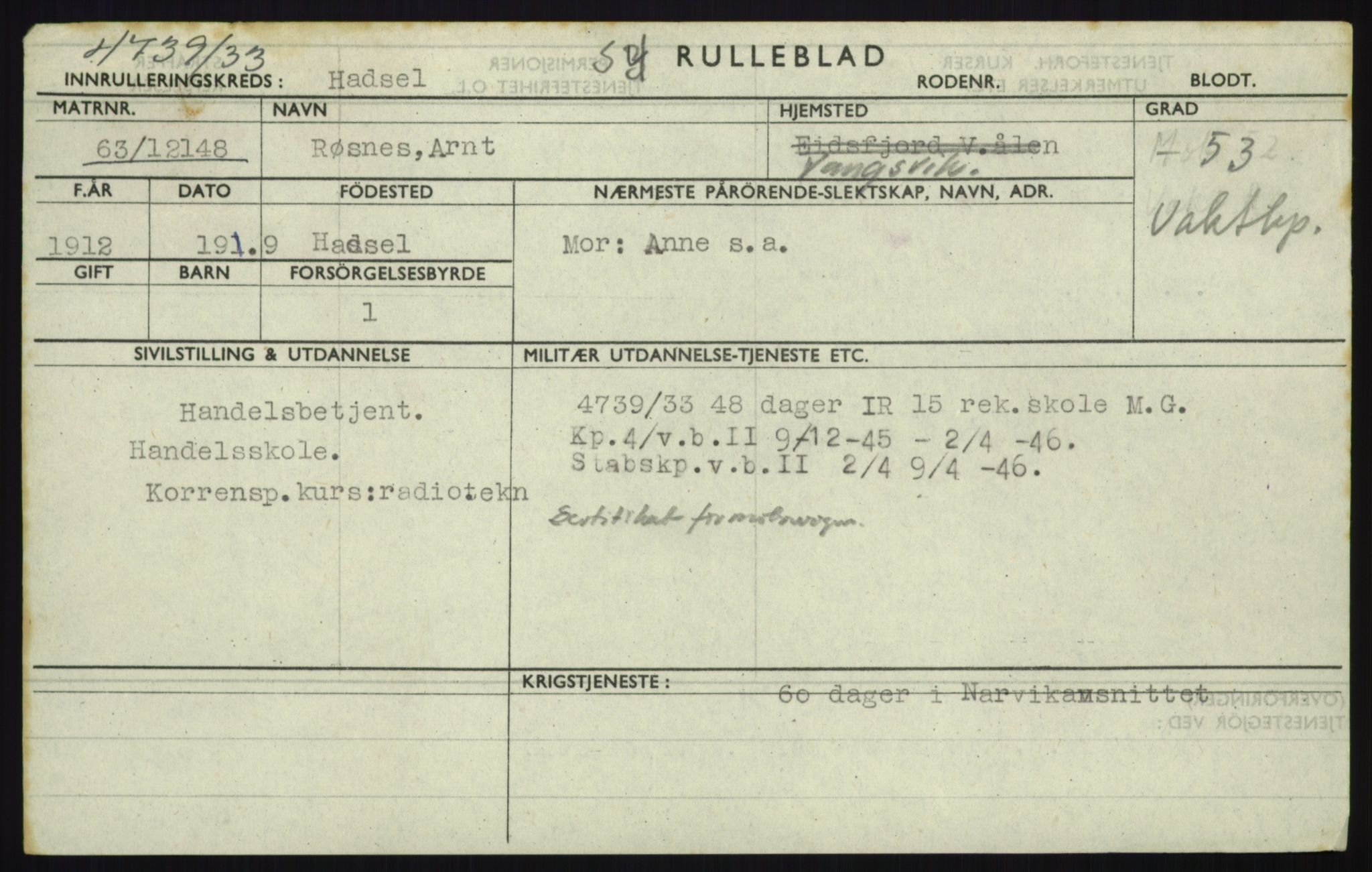 Forsvaret, Troms infanteriregiment nr. 16, AV/RA-RAFA-3146/P/Pa/L0017: Rulleblad for regimentets menige mannskaper, årsklasse 1933, 1933, p. 1125