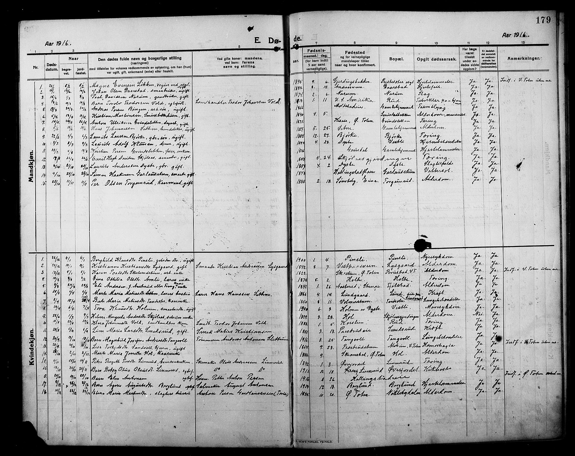 Kolbu prestekontor, AV/SAH-PREST-110/H/Ha/Hab/L0001: Parish register (copy) no. 1, 1912-1925, p. 179