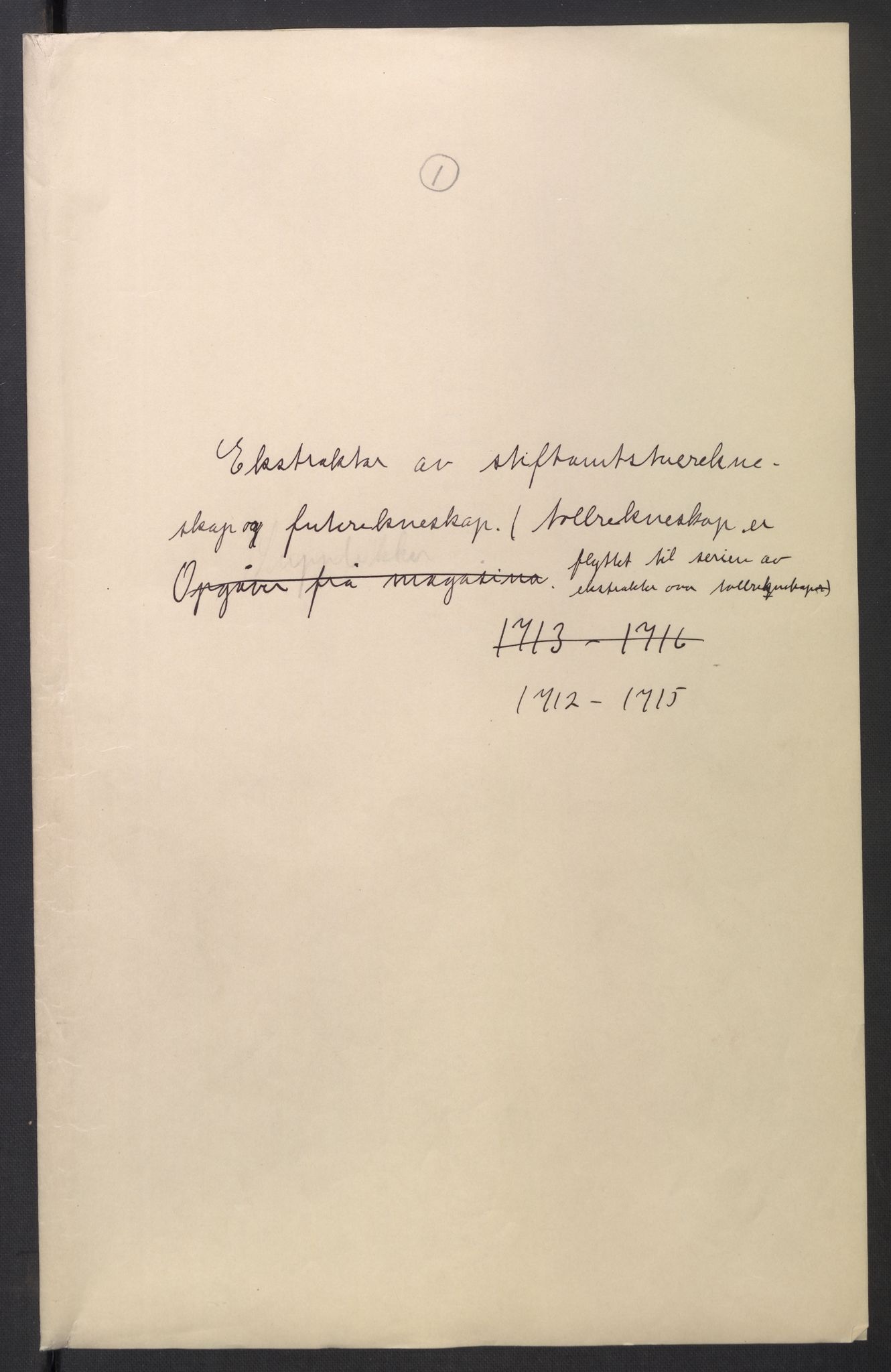 Stattholderembetet 1572-1771, AV/RA-EA-2870/El/L0054/0001: Forskjellige pakkesaker / Ekstrakter av stiftamtstueregnskap og fogderegnskap, 1712-1715, p. 1