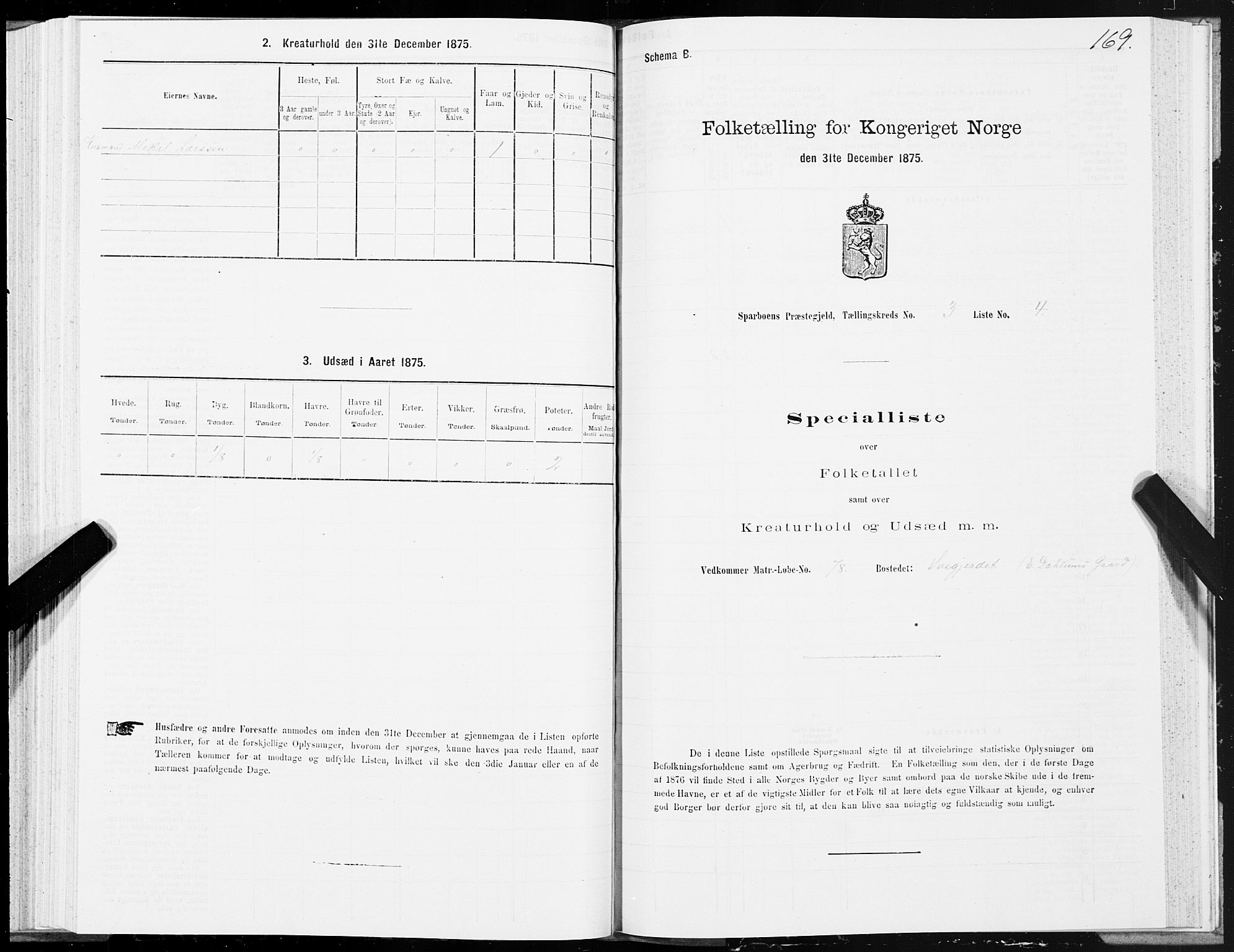 SAT, 1875 census for 1731P Sparbu, 1875, p. 1169