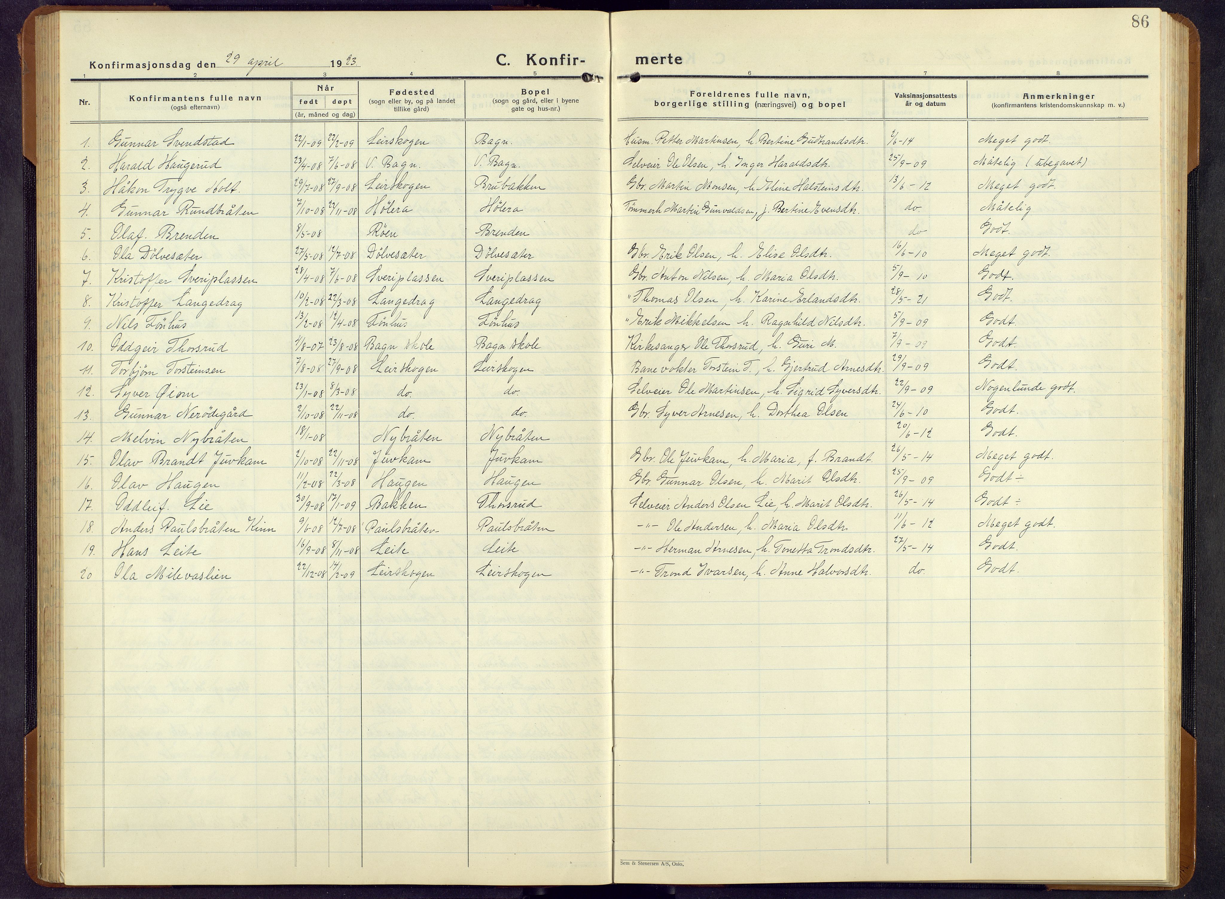 Sør-Aurdal prestekontor, AV/SAH-PREST-128/H/Ha/Hab/L0011: Parish register (copy) no. 11, 1922-1950, p. 86