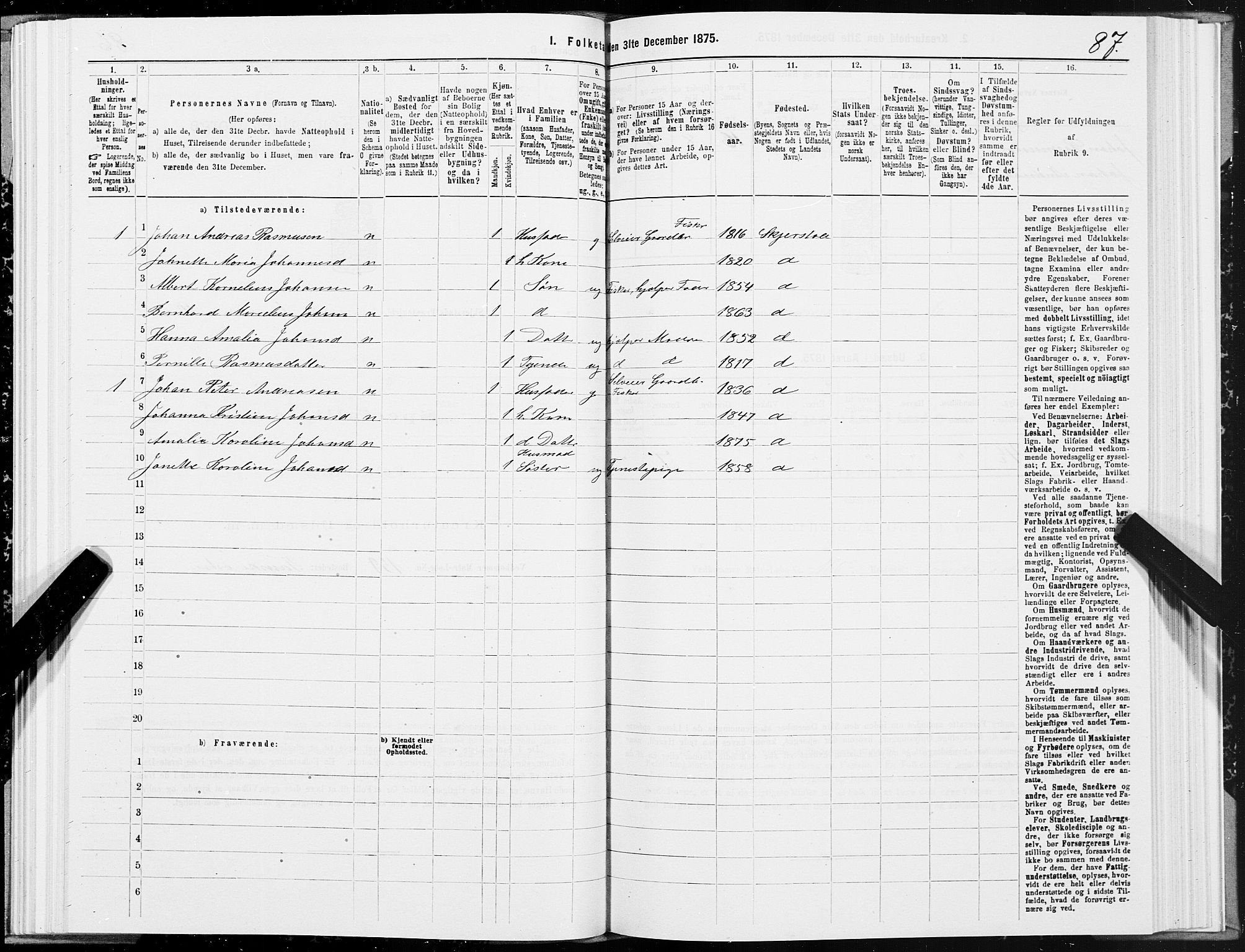 SAT, 1875 census for 1842P Skjerstad, 1875, p. 3087