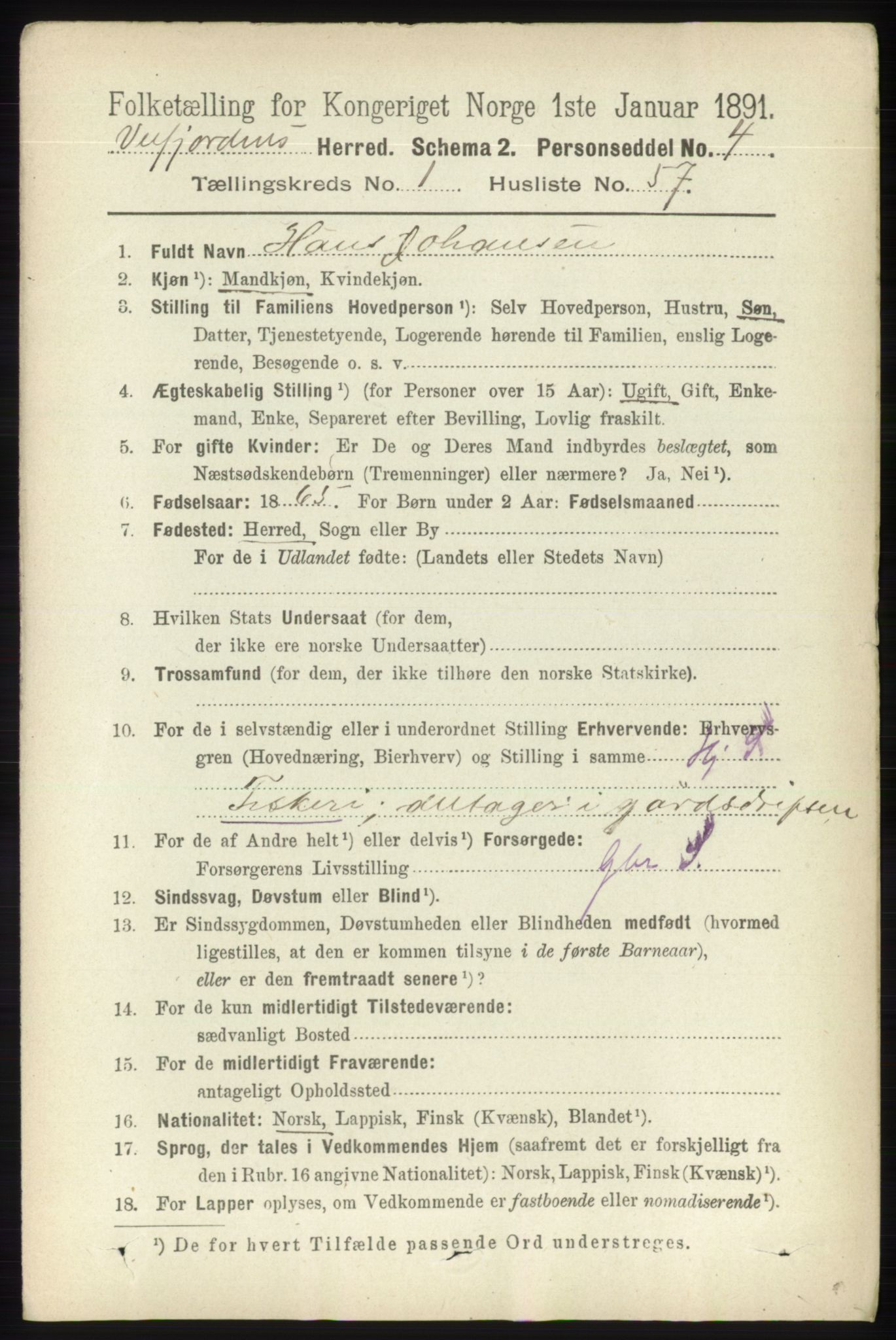 RA, 1891 census for 1813 Velfjord, 1891, p. 472