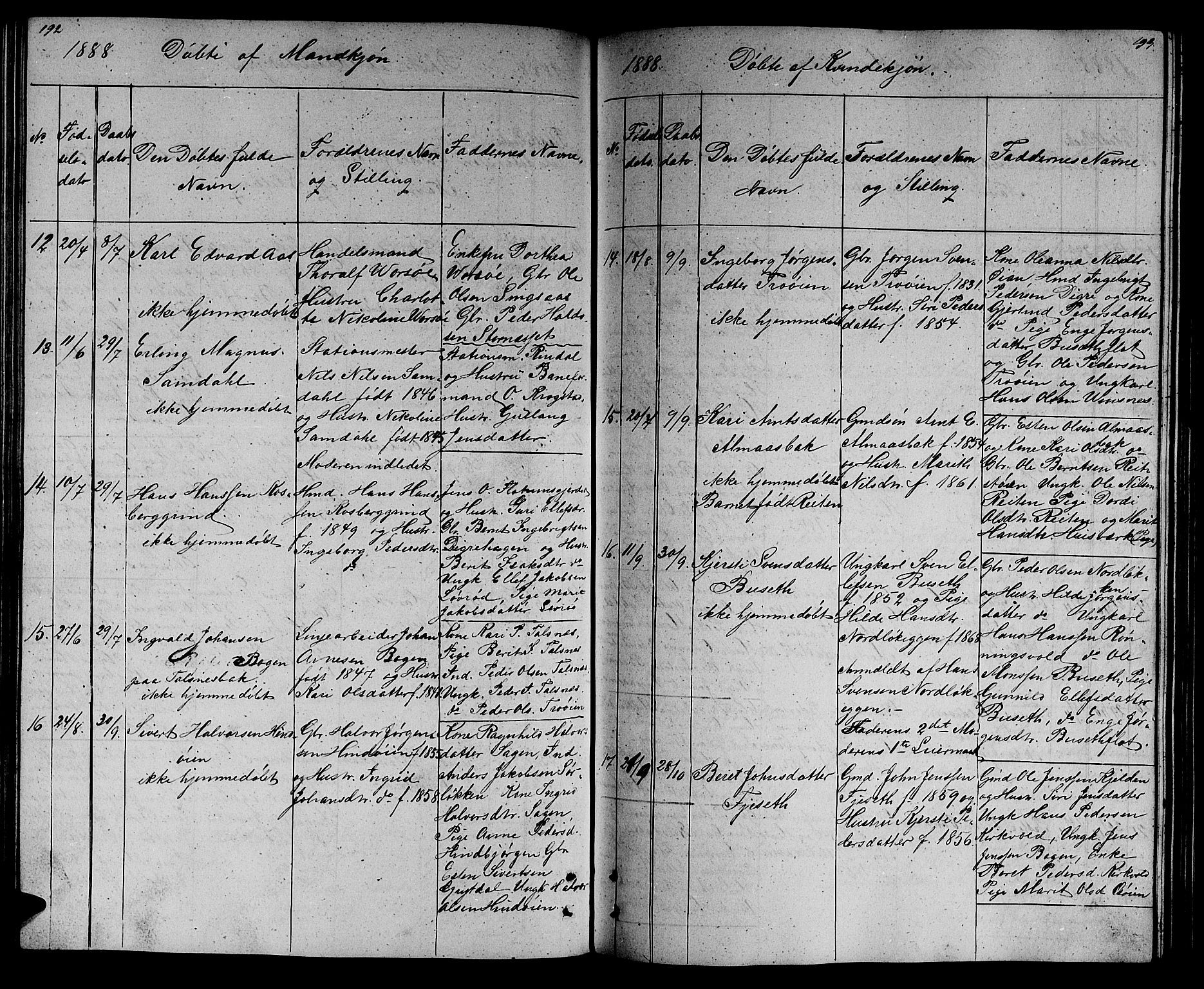 Ministerialprotokoller, klokkerbøker og fødselsregistre - Sør-Trøndelag, AV/SAT-A-1456/688/L1027: Parish register (copy) no. 688C02, 1861-1889, p. 192-193