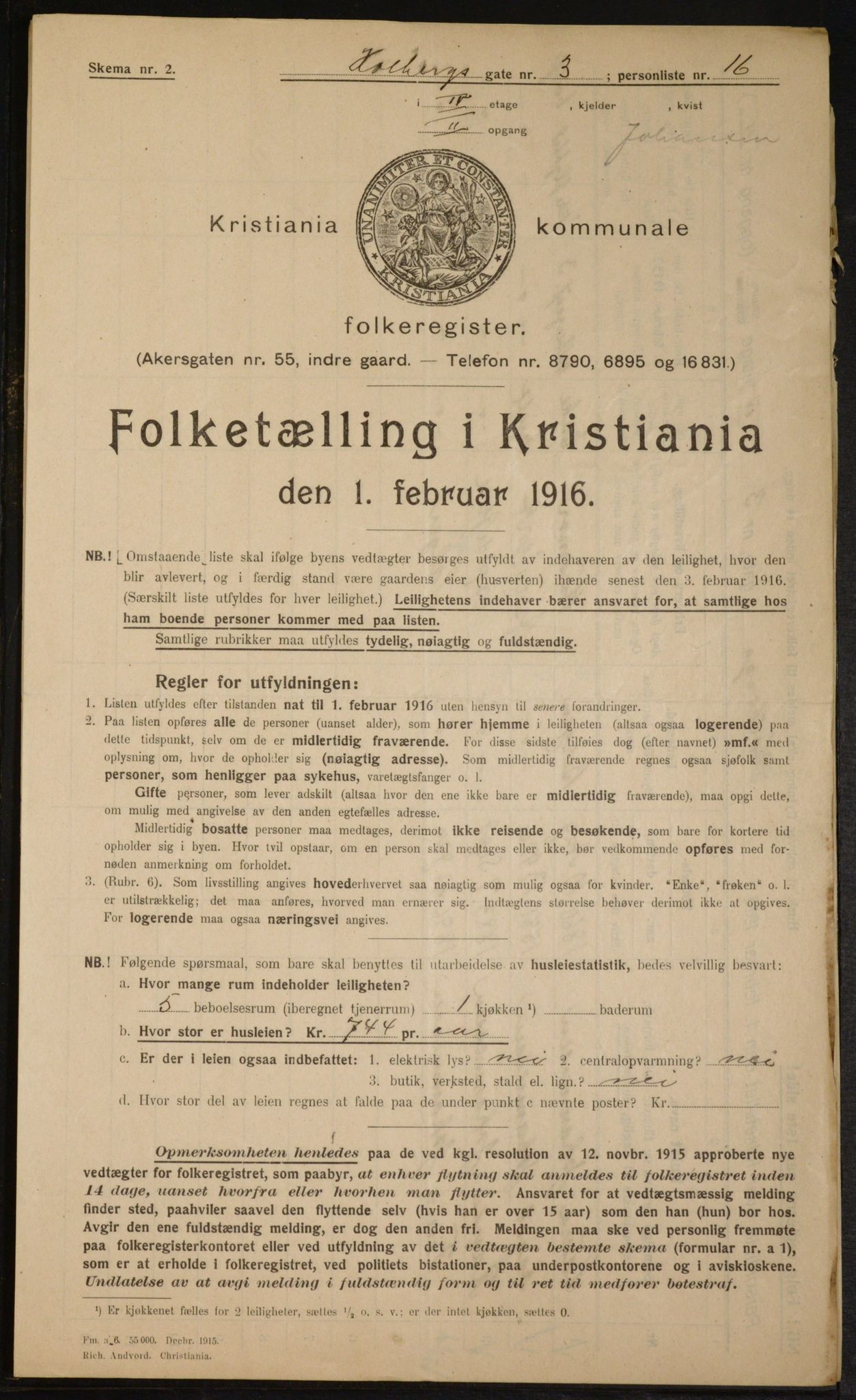 OBA, Municipal Census 1916 for Kristiania, 1916, p. 40905