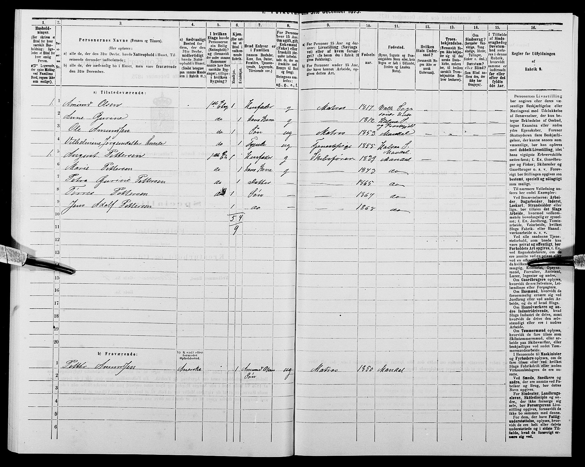 SAK, 1875 census for 1002B Mandal/Mandal, 1875, p. 1110