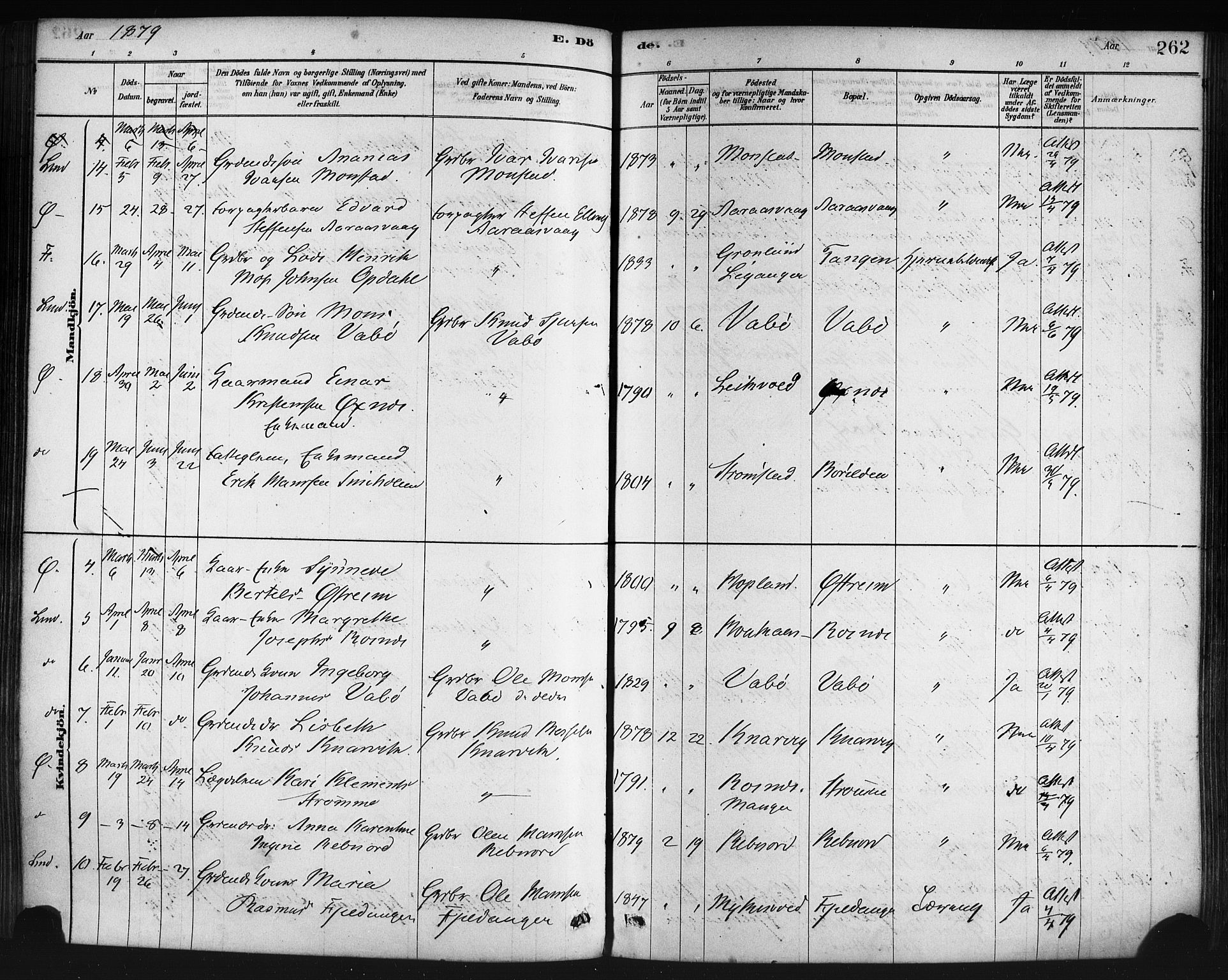 Lindås Sokneprestembete, AV/SAB-A-76701/H/Haa/Haaa/L0019: Parish register (official) no. A 19, 1878-1912, p. 262