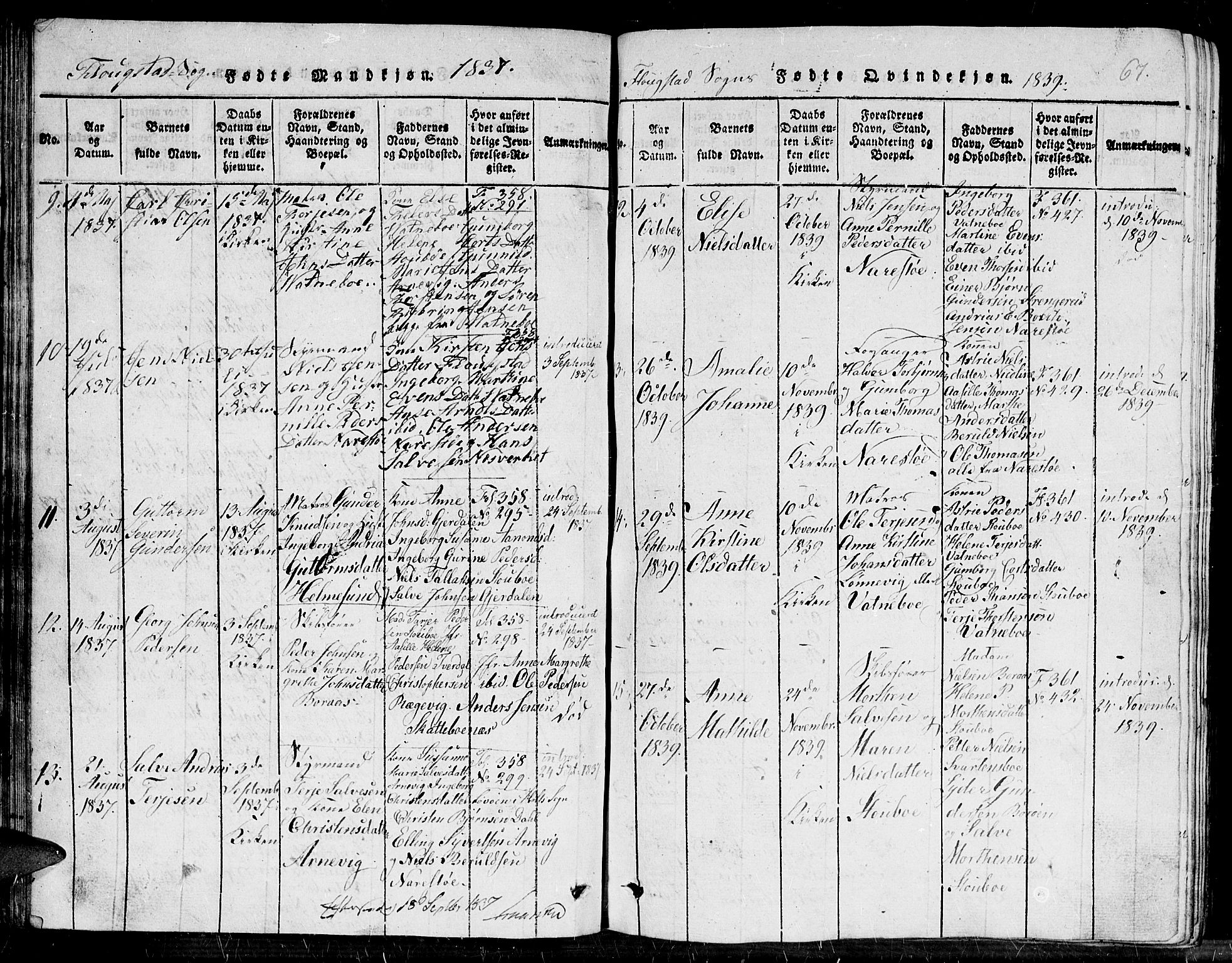 Dypvåg sokneprestkontor, SAK/1111-0007/F/Fb/Fbb/L0001: Parish register (copy) no. B 1, 1816-1850, p. 67