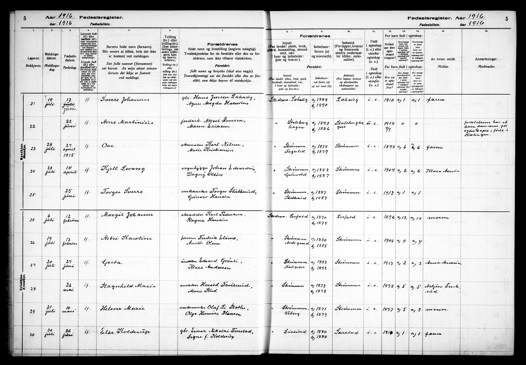 Skedsmo prestekontor Kirkebøker, AV/SAO-A-10033a/J/Ja/L0001: Birth register no. I 1, 1916-1931, p. 5