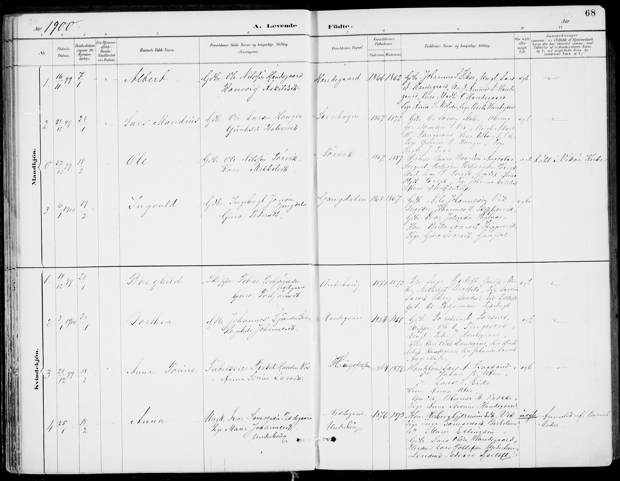 Strandebarm sokneprestembete, SAB/A-78401/H/Haa: Parish register (official) no. E  1, 1886-1908, p. 68