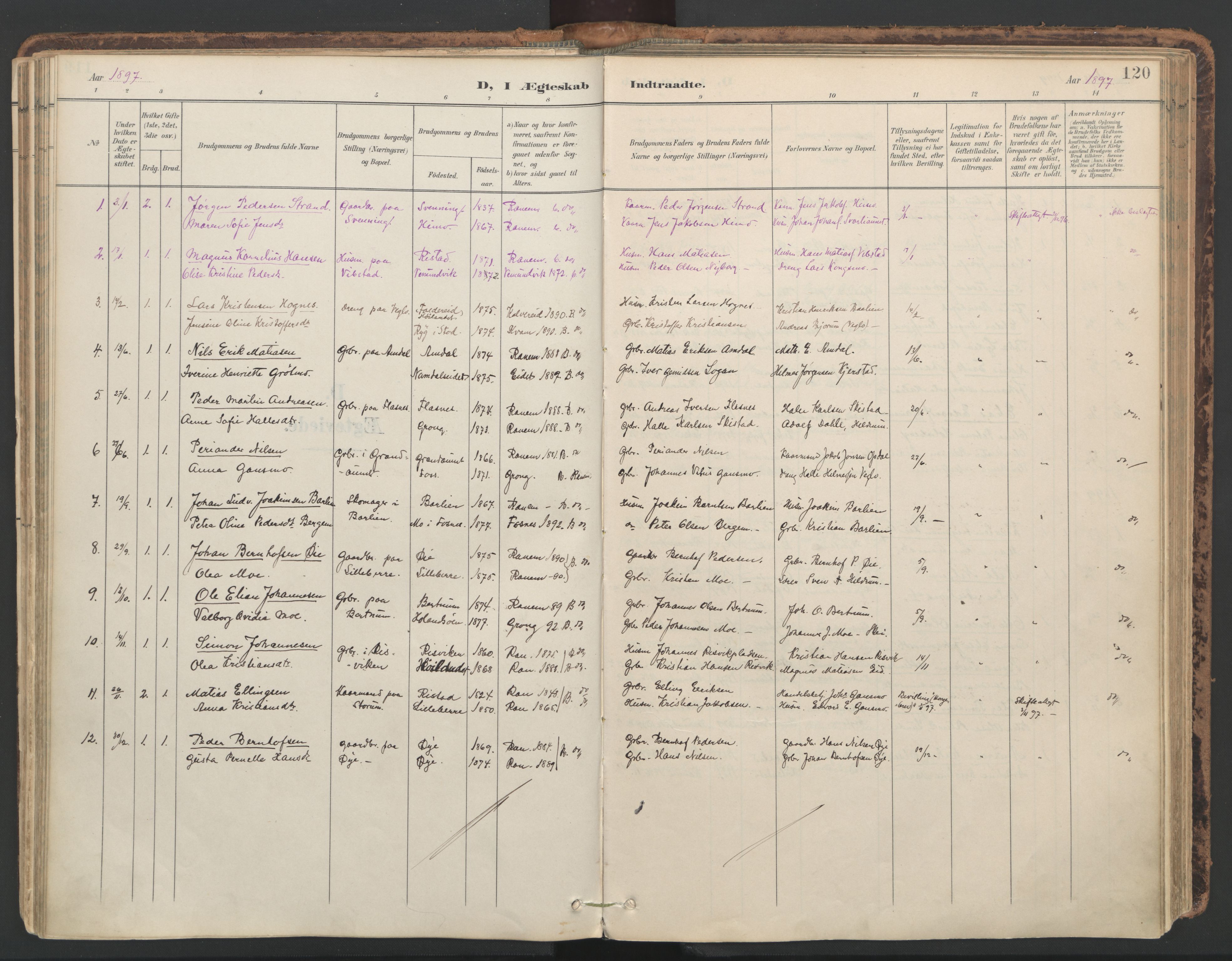 Ministerialprotokoller, klokkerbøker og fødselsregistre - Nord-Trøndelag, SAT/A-1458/764/L0556: Parish register (official) no. 764A11, 1897-1924, p. 120