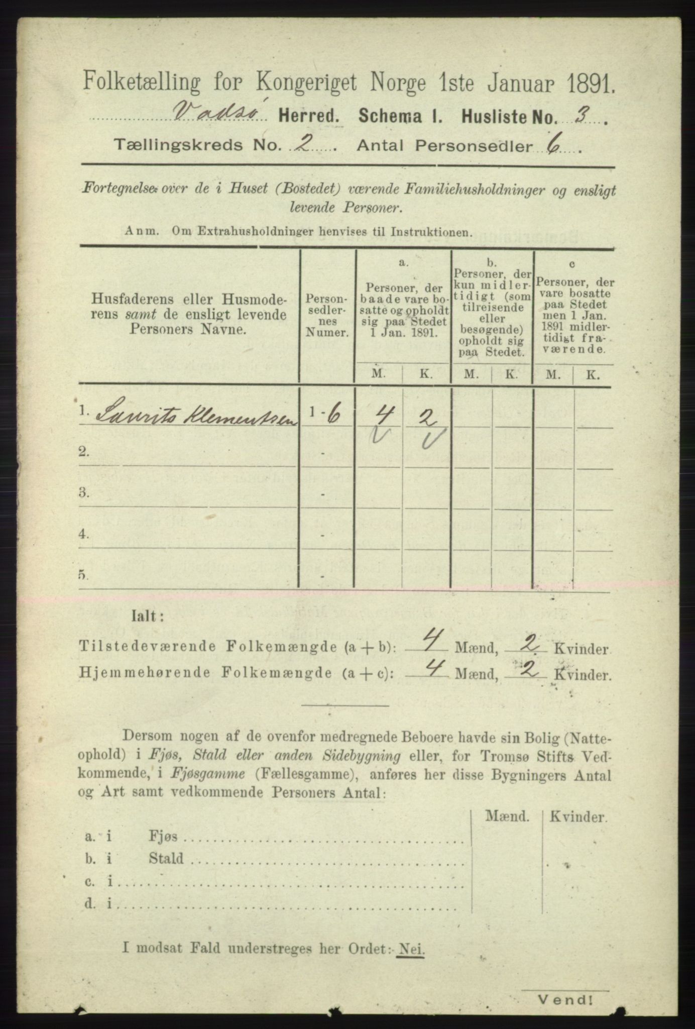 RA, 1891 census for 2029 Vadsø, 1891, p. 406