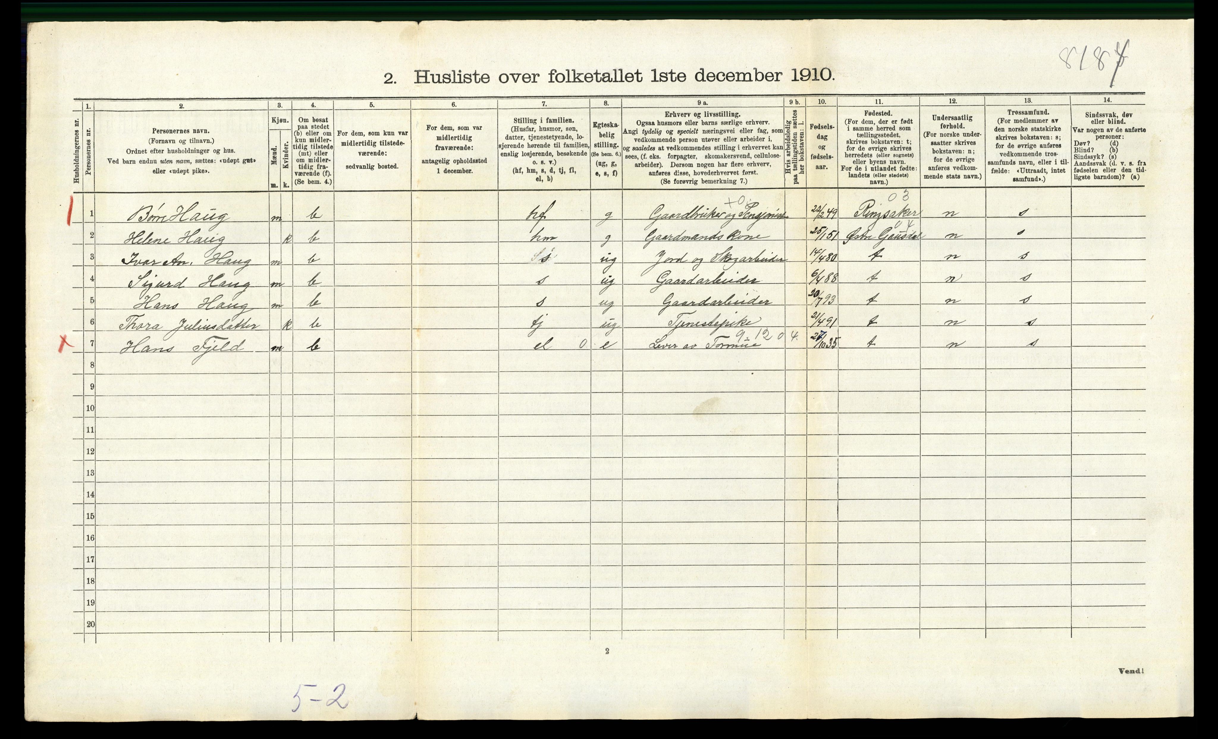 RA, 1910 census for Nord-Odal, 1910, p. 858