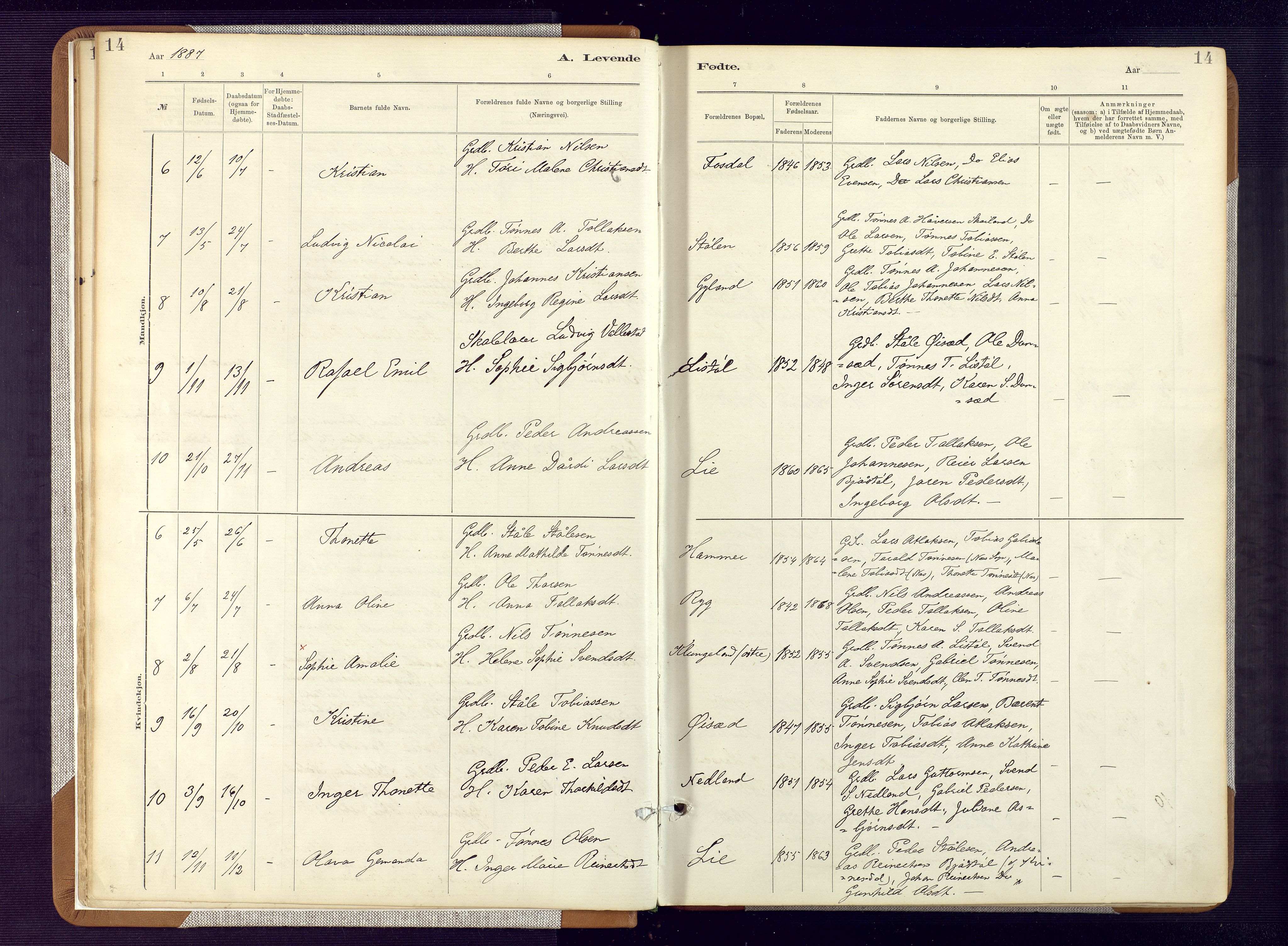 Bakke sokneprestkontor, SAK/1111-0002/F/Fa/Fab/L0003: Parish register (official) no. A 3, 1884-1921, p. 14