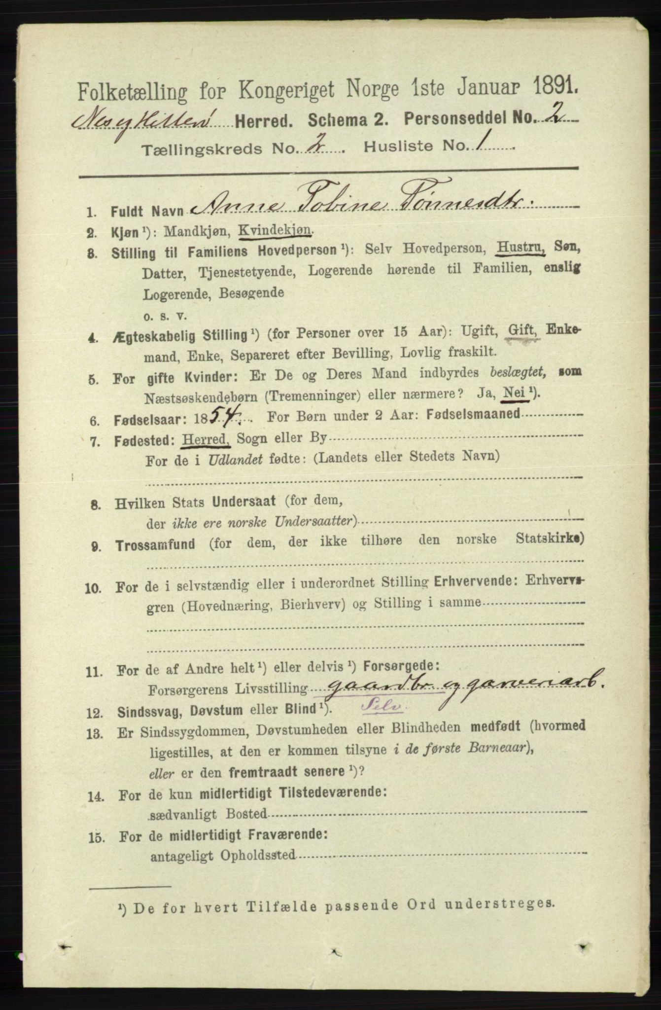 RA, 1891 census for 1043 Hidra og Nes, 1891, p. 535