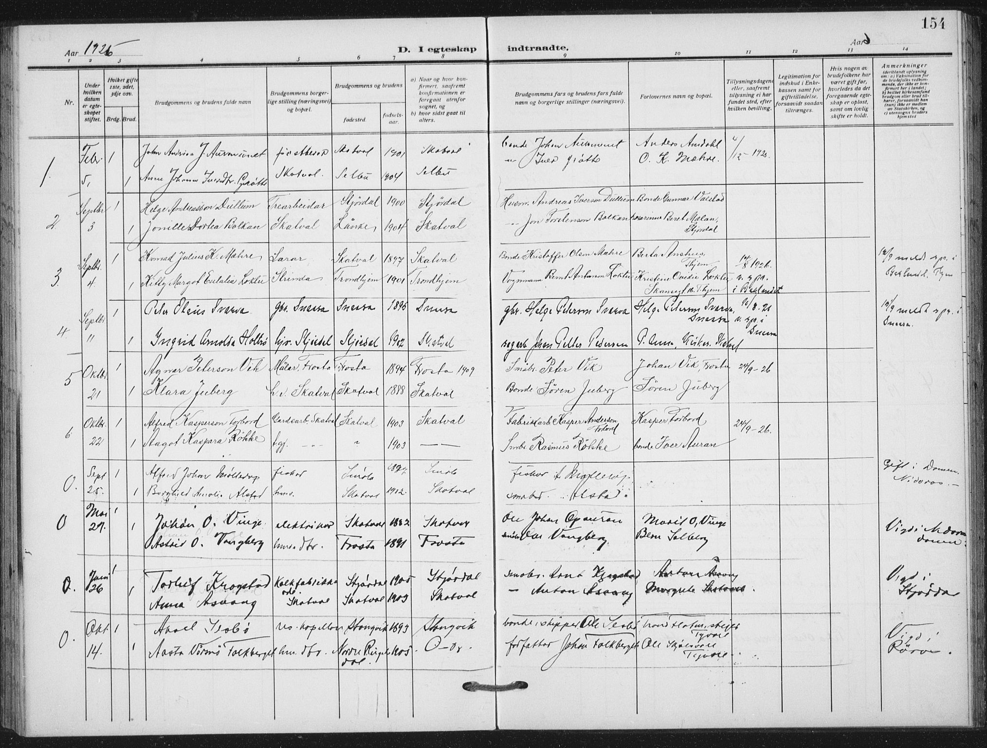 Ministerialprotokoller, klokkerbøker og fødselsregistre - Nord-Trøndelag, SAT/A-1458/712/L0102: Parish register (official) no. 712A03, 1916-1929, p. 154