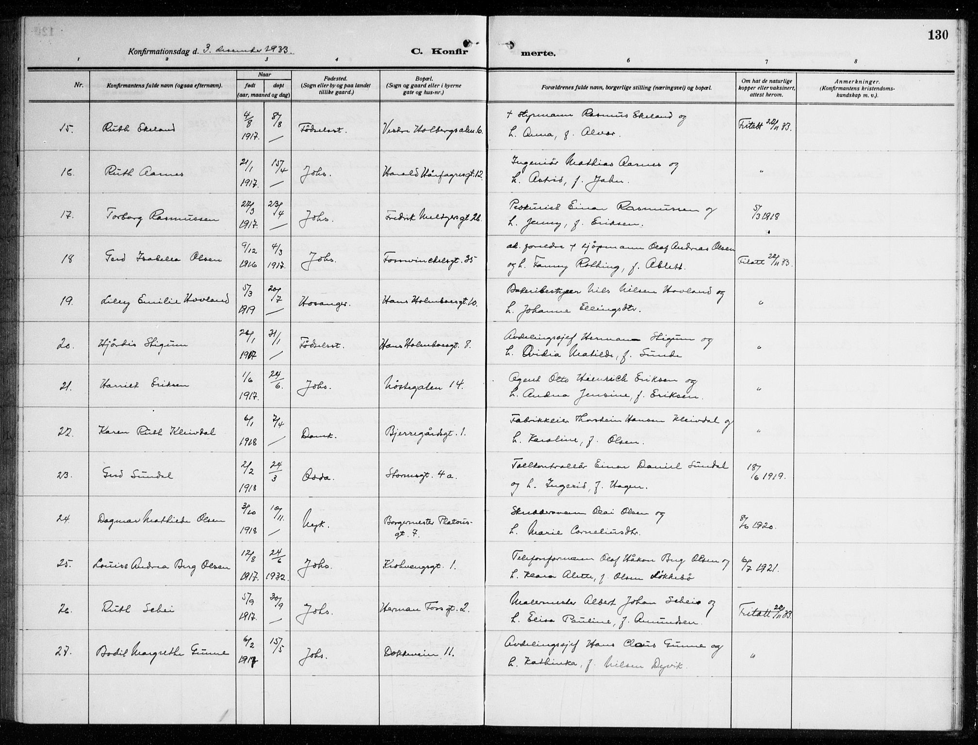 Johanneskirken sokneprestembete, AV/SAB-A-76001/H/Haa/L0010: Parish register (official) no. C 3, 1925-1935, p. 130