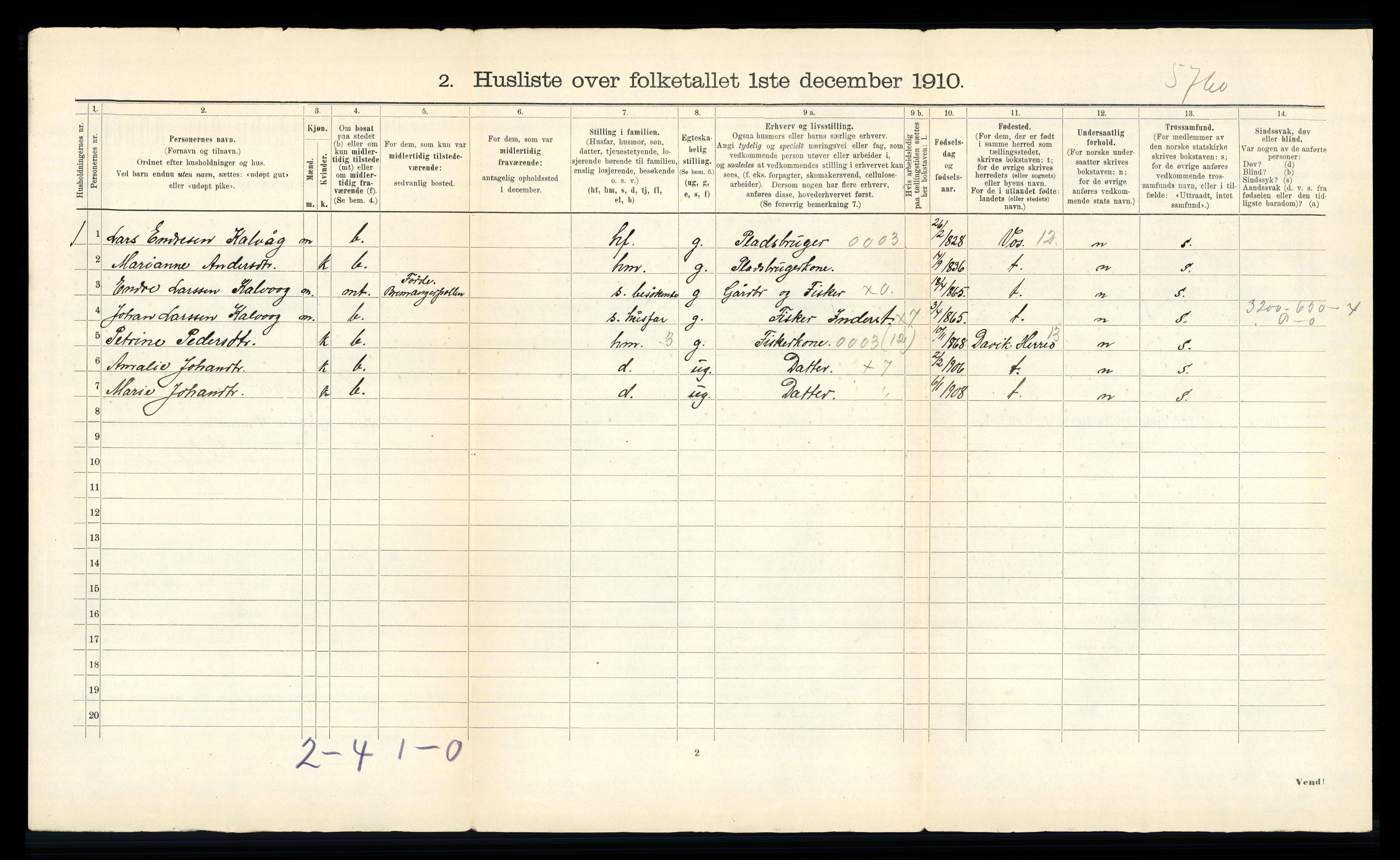 RA, 1910 census for Bremanger, 1910, p. 52