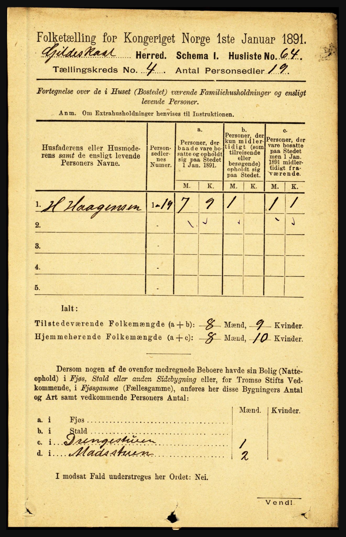 RA, 1891 census for 1838 Gildeskål, 1891, p. 1063