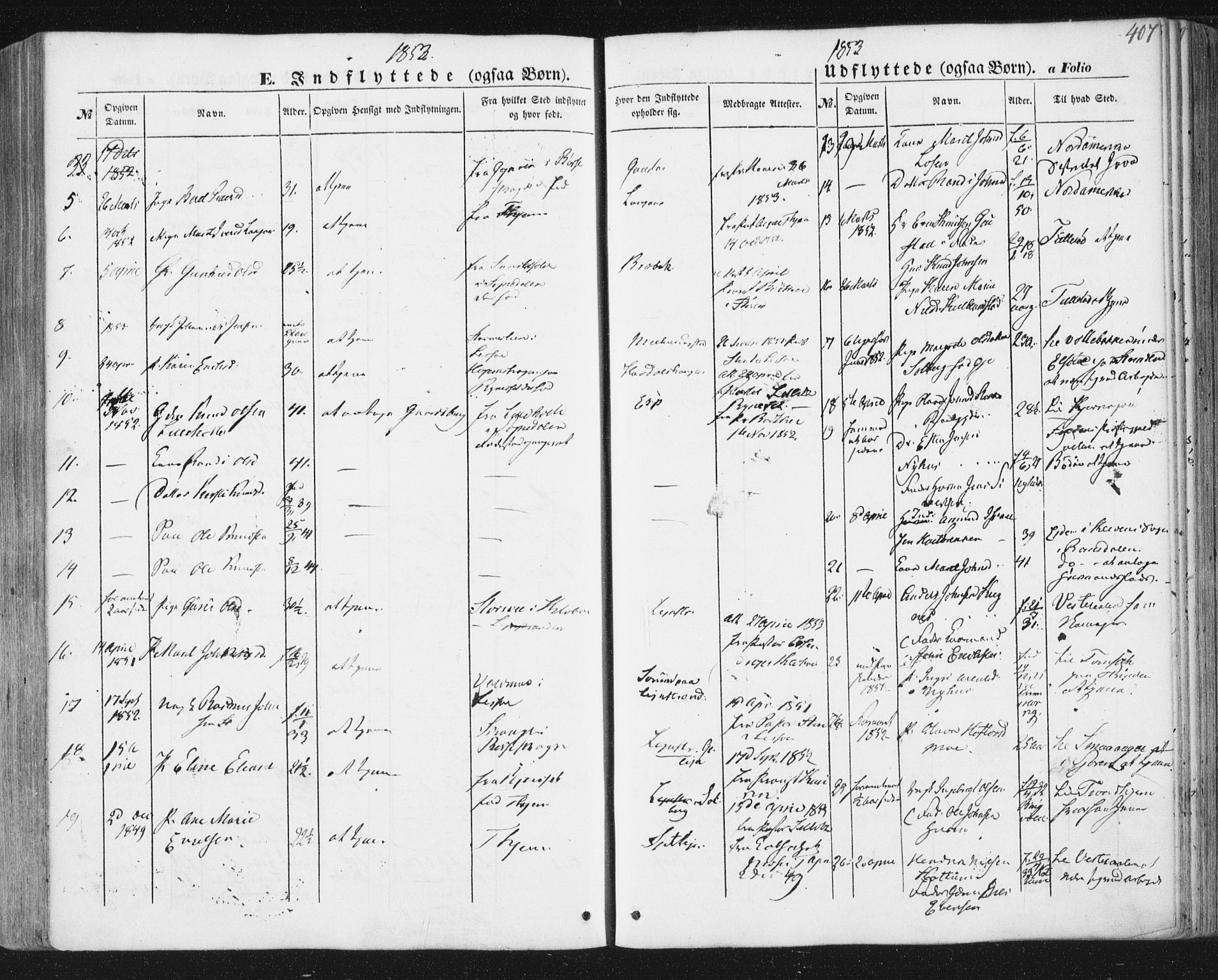 Ministerialprotokoller, klokkerbøker og fødselsregistre - Sør-Trøndelag, SAT/A-1456/691/L1076: Parish register (official) no. 691A08, 1852-1861, p. 407