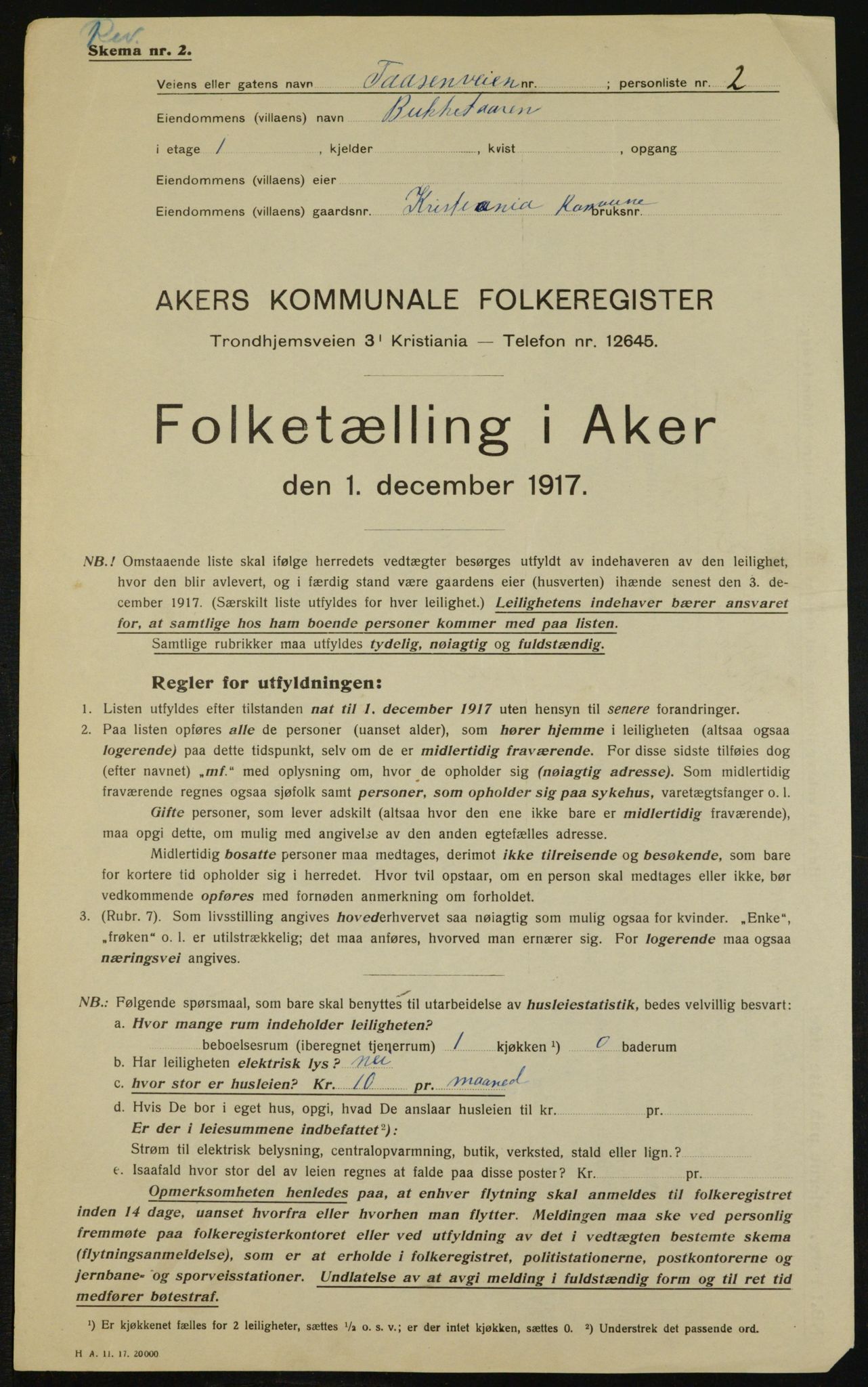 OBA, Municipal Census 1917 for Aker, 1917, p. 11692