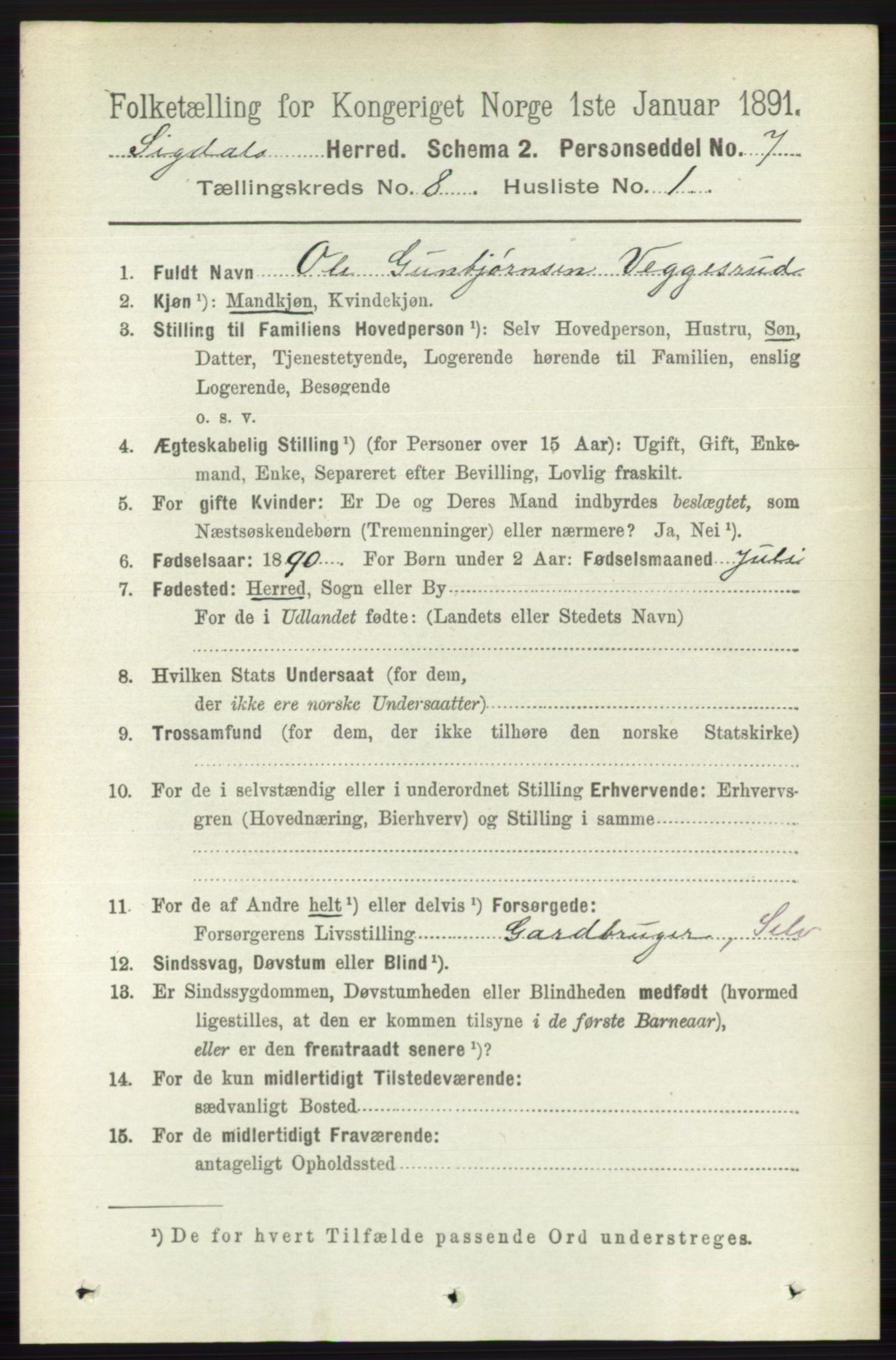 RA, 1891 census for 0621 Sigdal, 1891, p. 3183