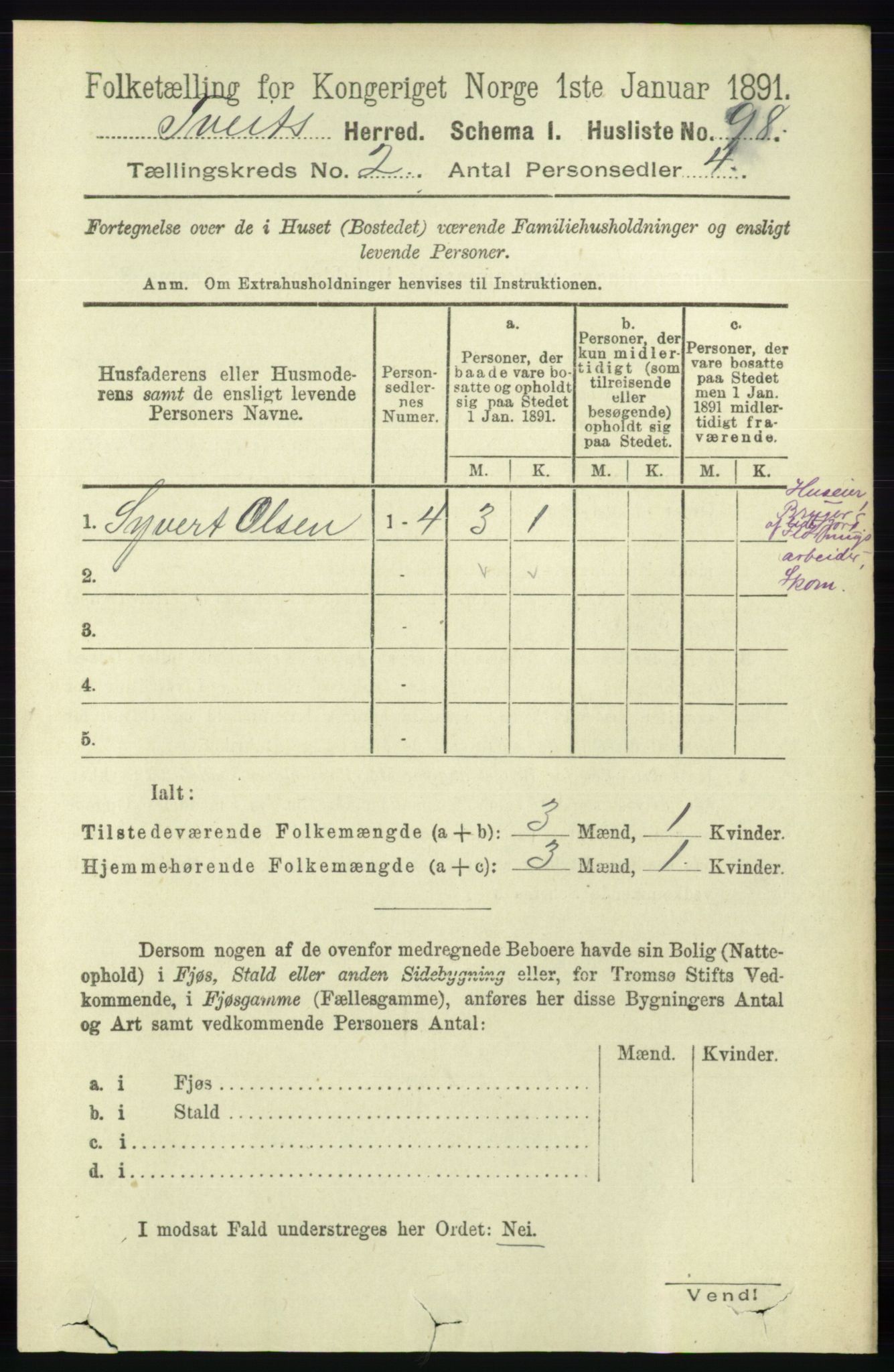 RA, 1891 census for 1013 Tveit, 1891, p. 516