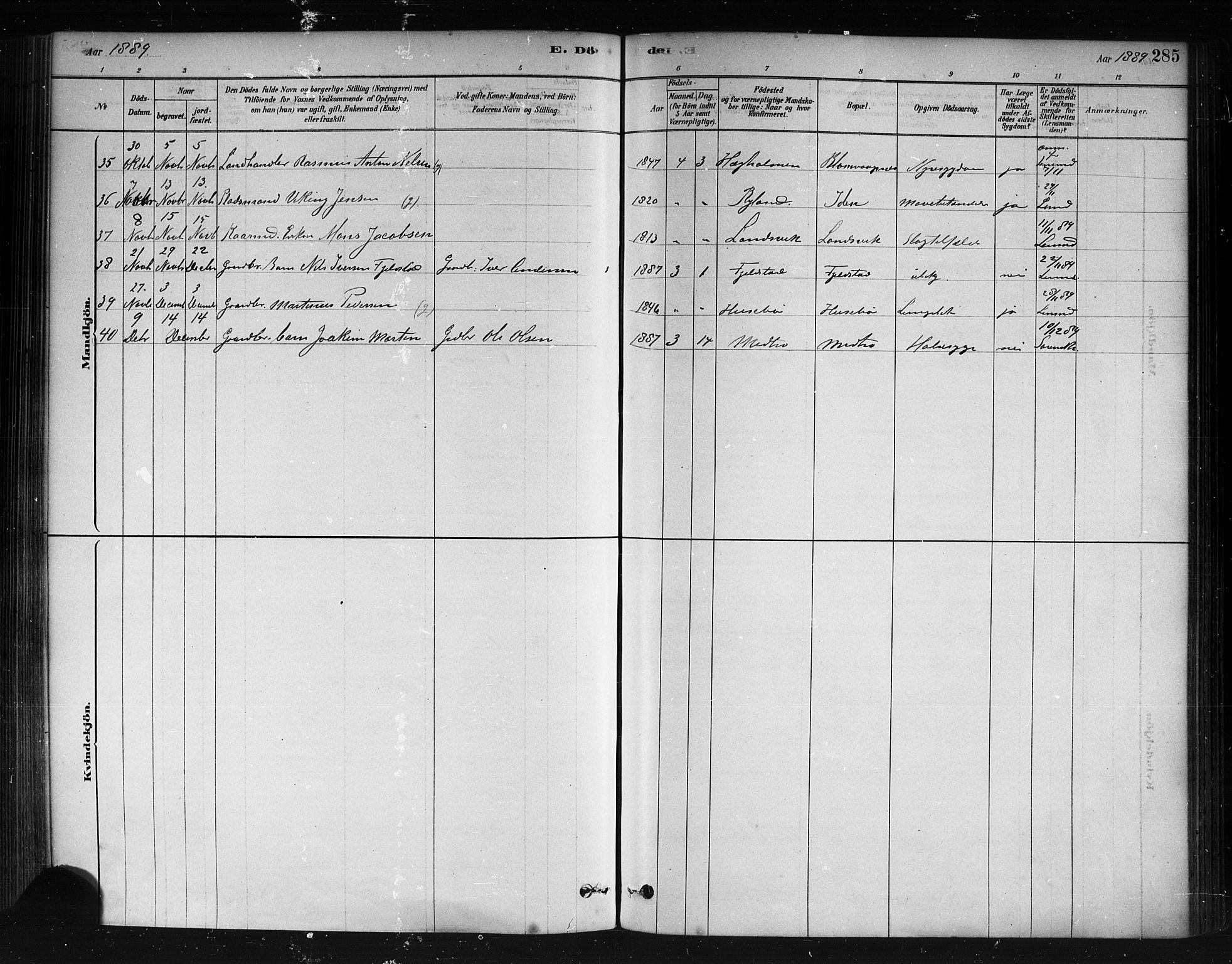 Herdla Sokneprestembete, AV/SAB-A-75701/H/Haa: Parish register (official) no. A 3, 1878-1890, p. 285