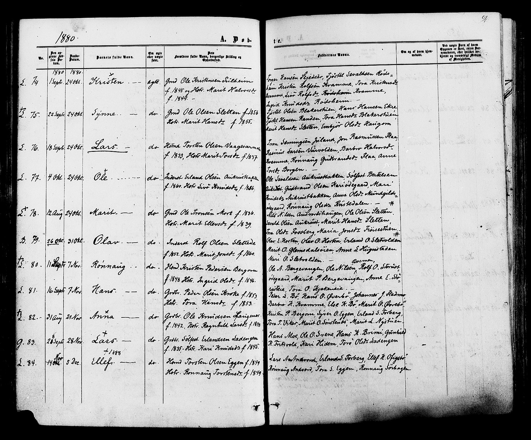 Lom prestekontor, AV/SAH-PREST-070/K/L0007: Parish register (official) no. 7, 1863-1884, p. 94