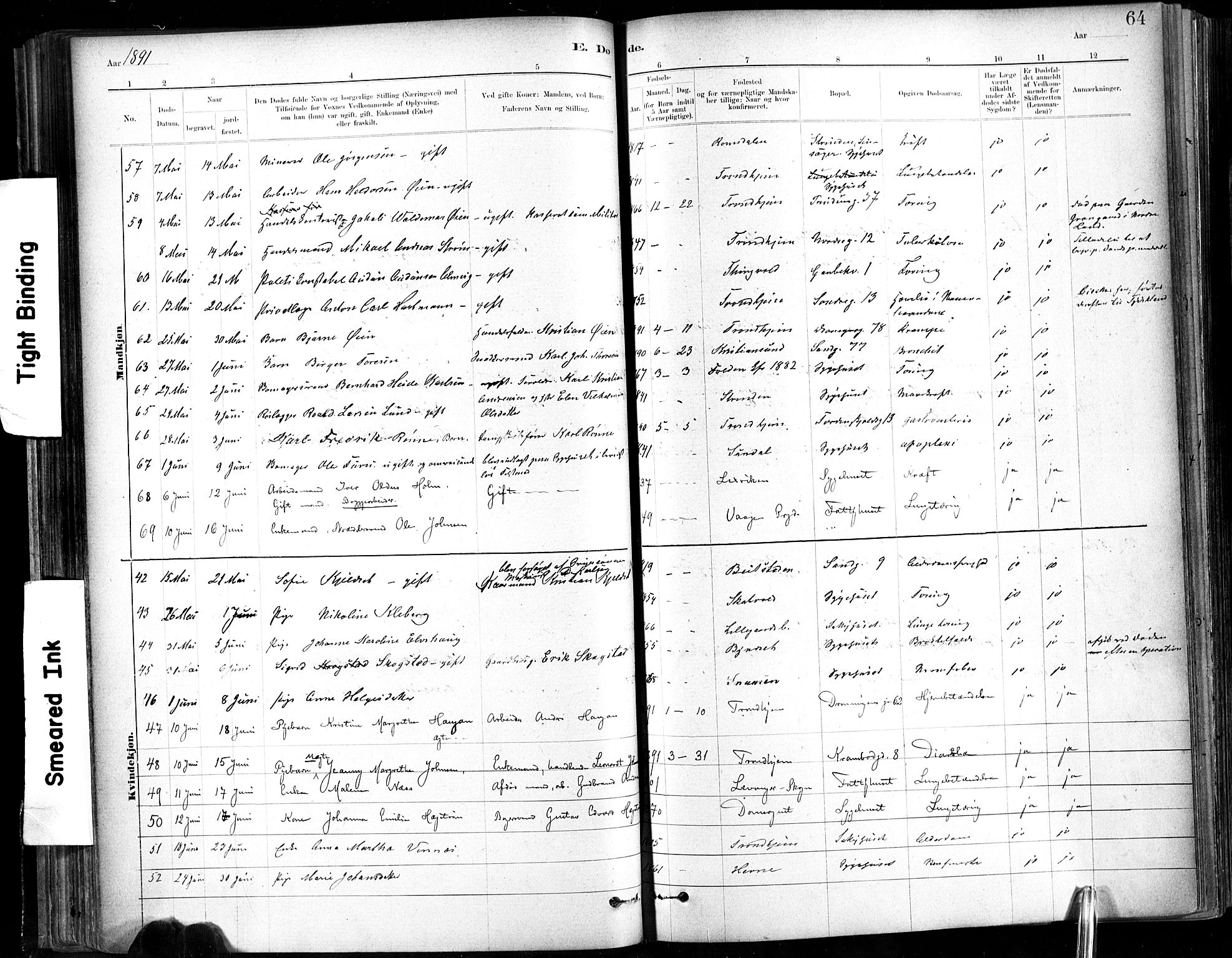 Ministerialprotokoller, klokkerbøker og fødselsregistre - Sør-Trøndelag, AV/SAT-A-1456/602/L0120: Parish register (official) no. 602A18, 1880-1913, p. 64